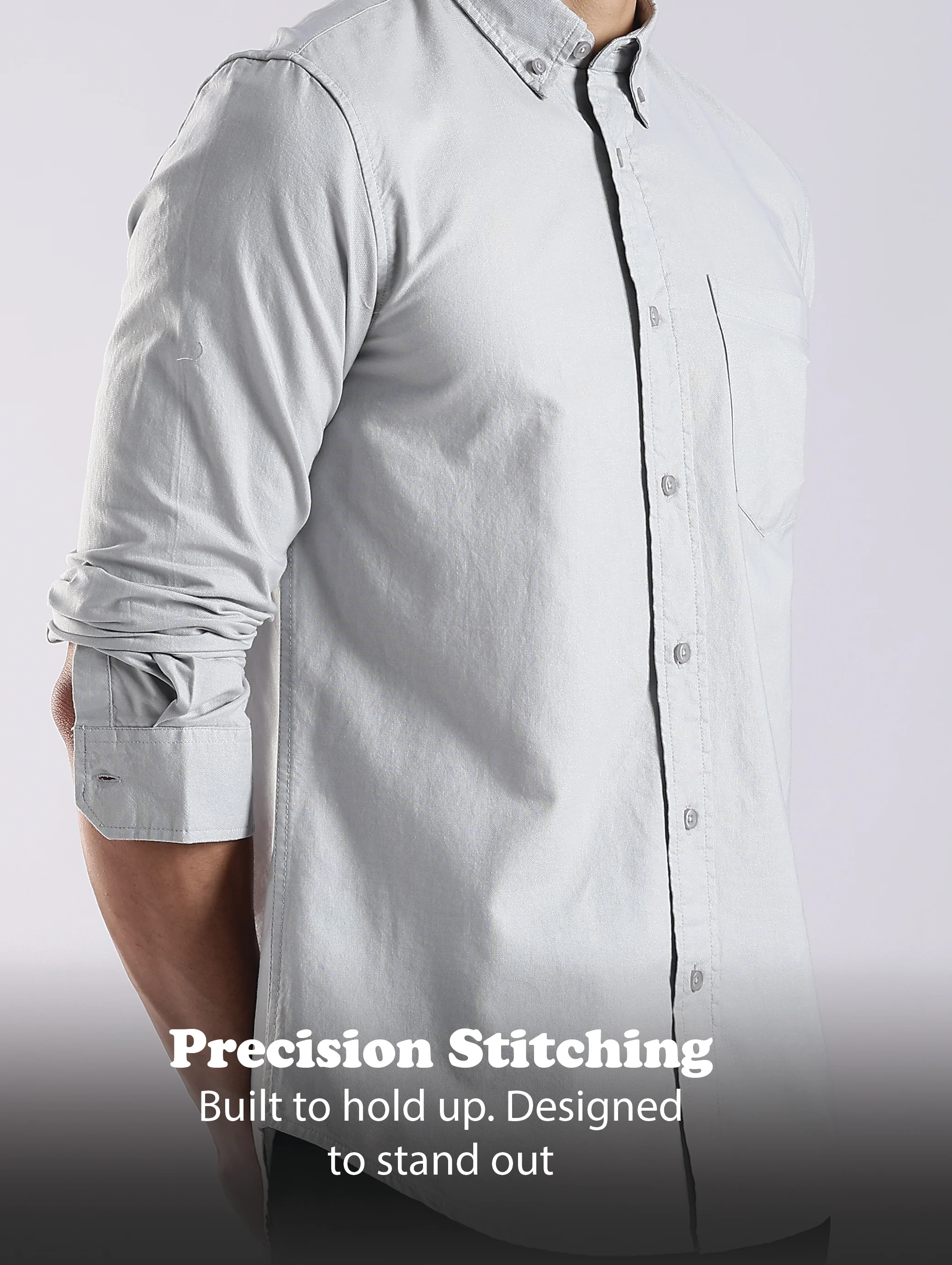 Men Off White Oxford Solid Shirt - Image 11
