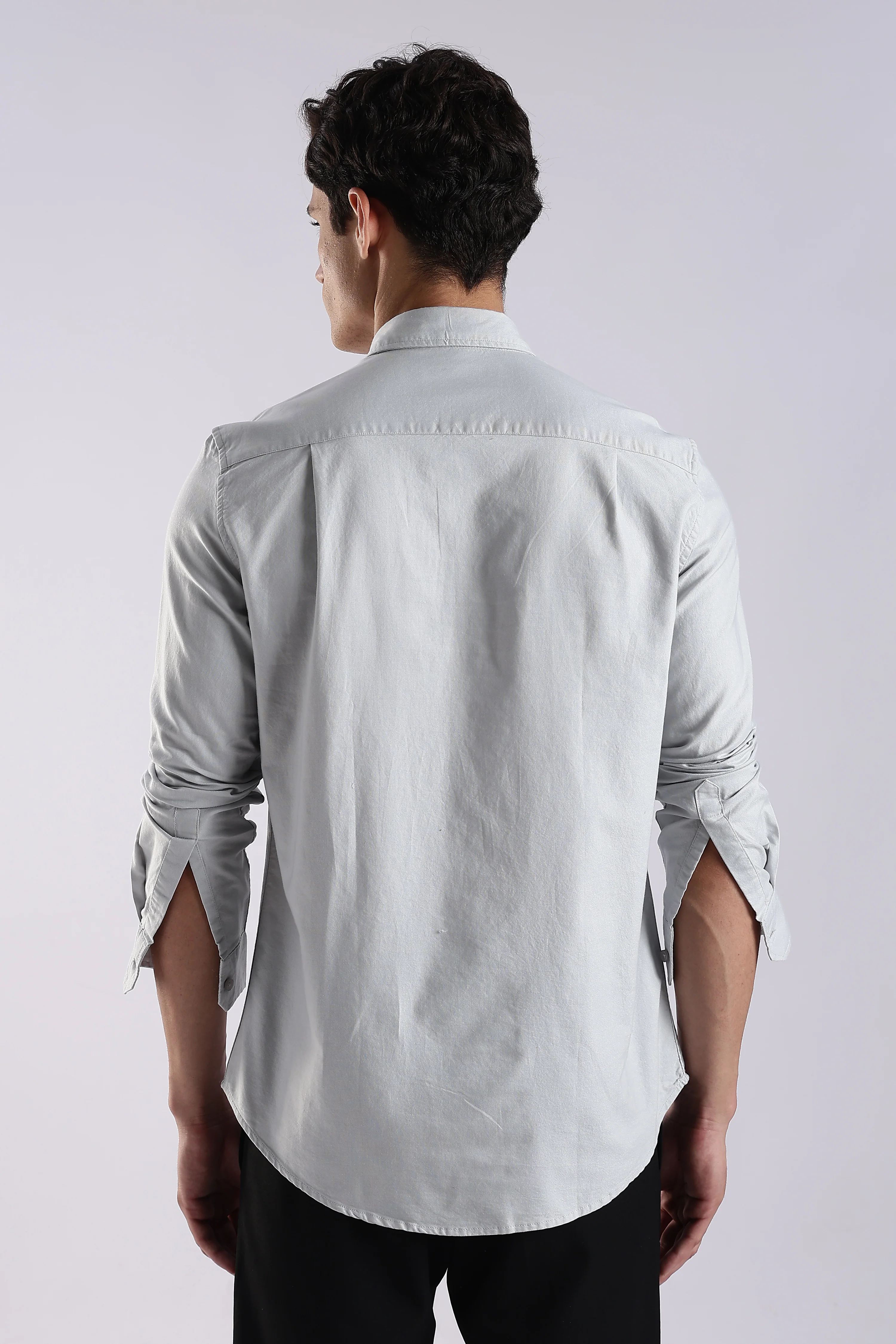 Men Off White Oxford Solid Shirt - Image 2
