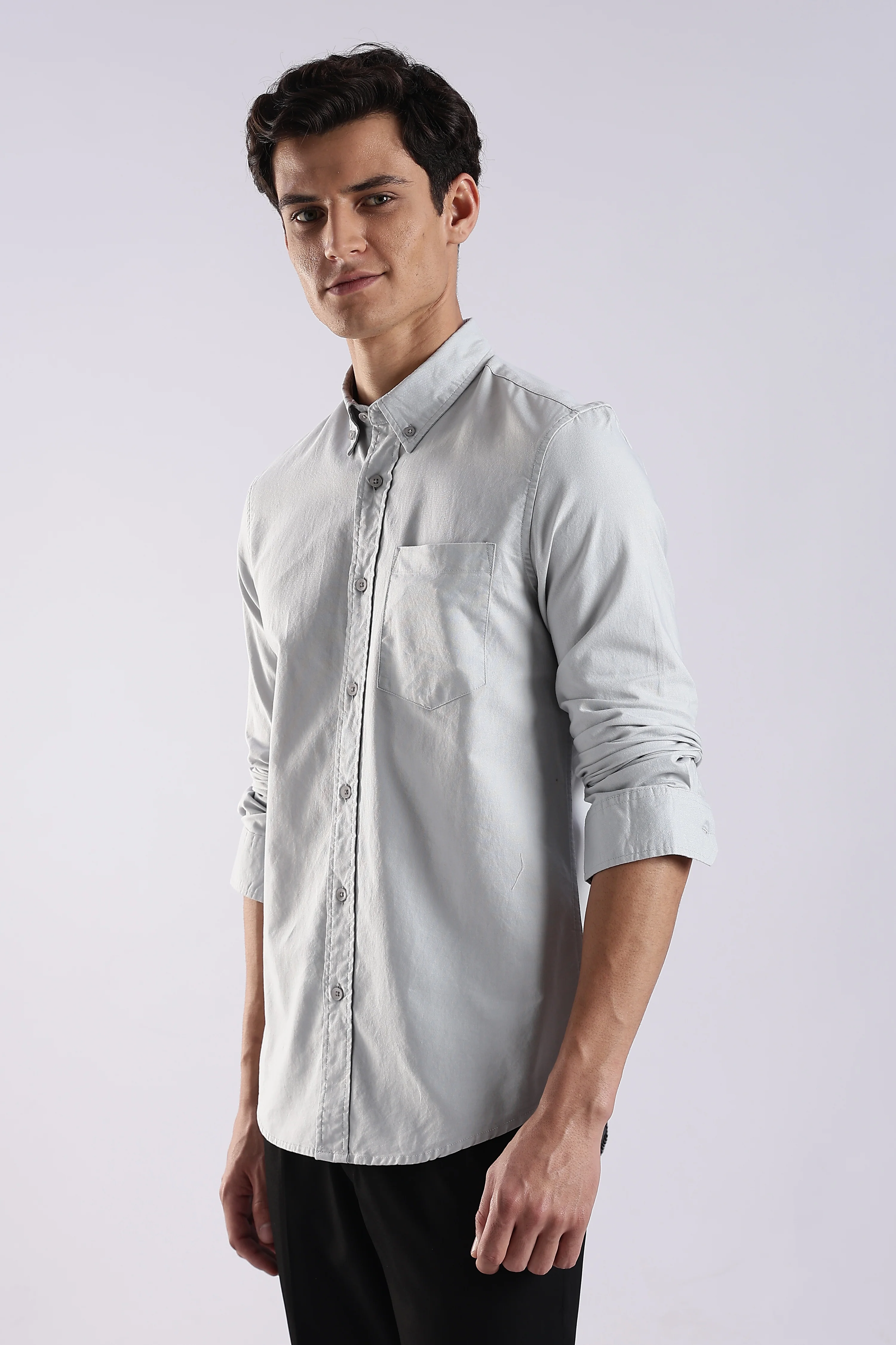 Men Off White Oxford Solid Shirt - Image 3