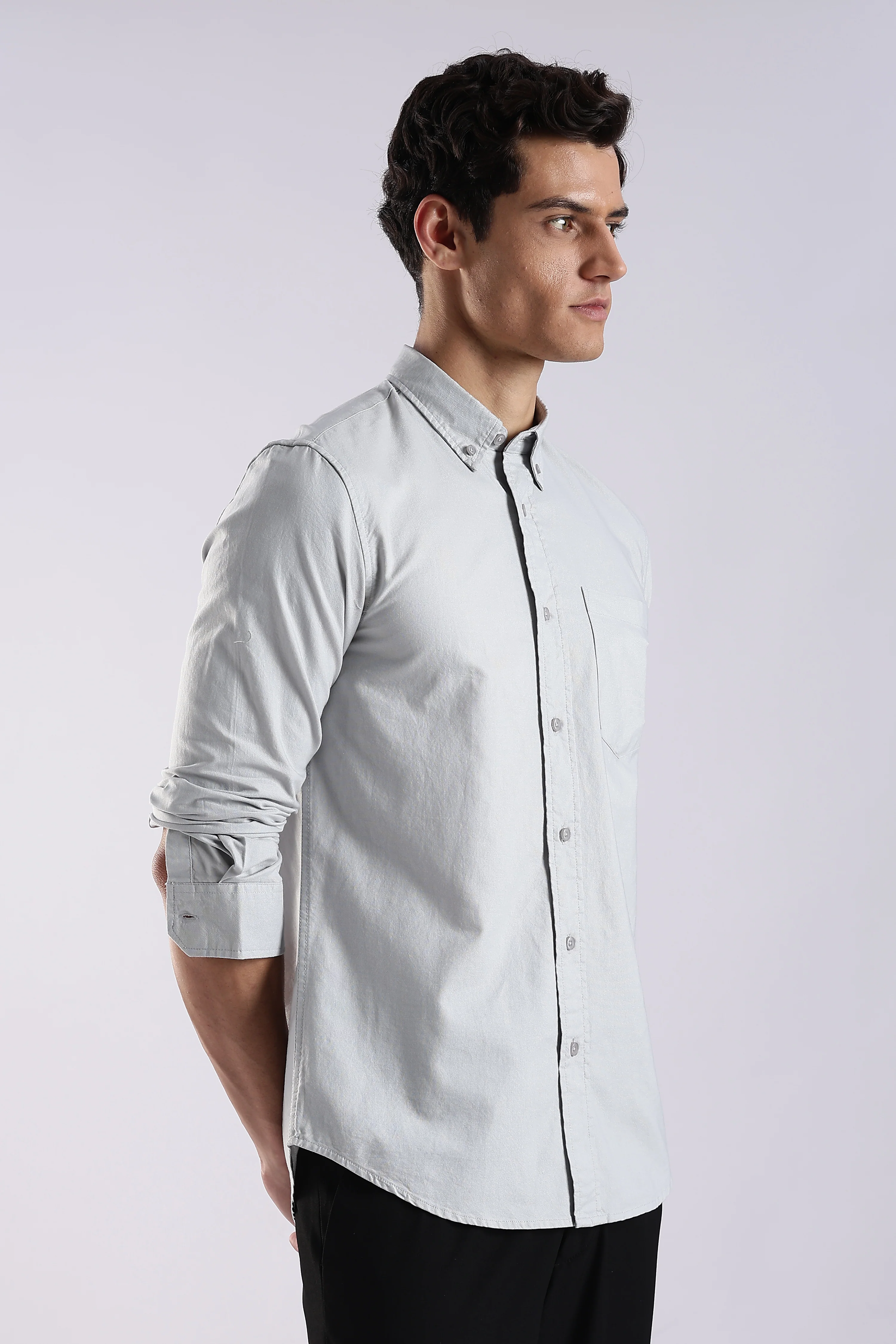 Men Off White Oxford Solid Shirt - Image 4