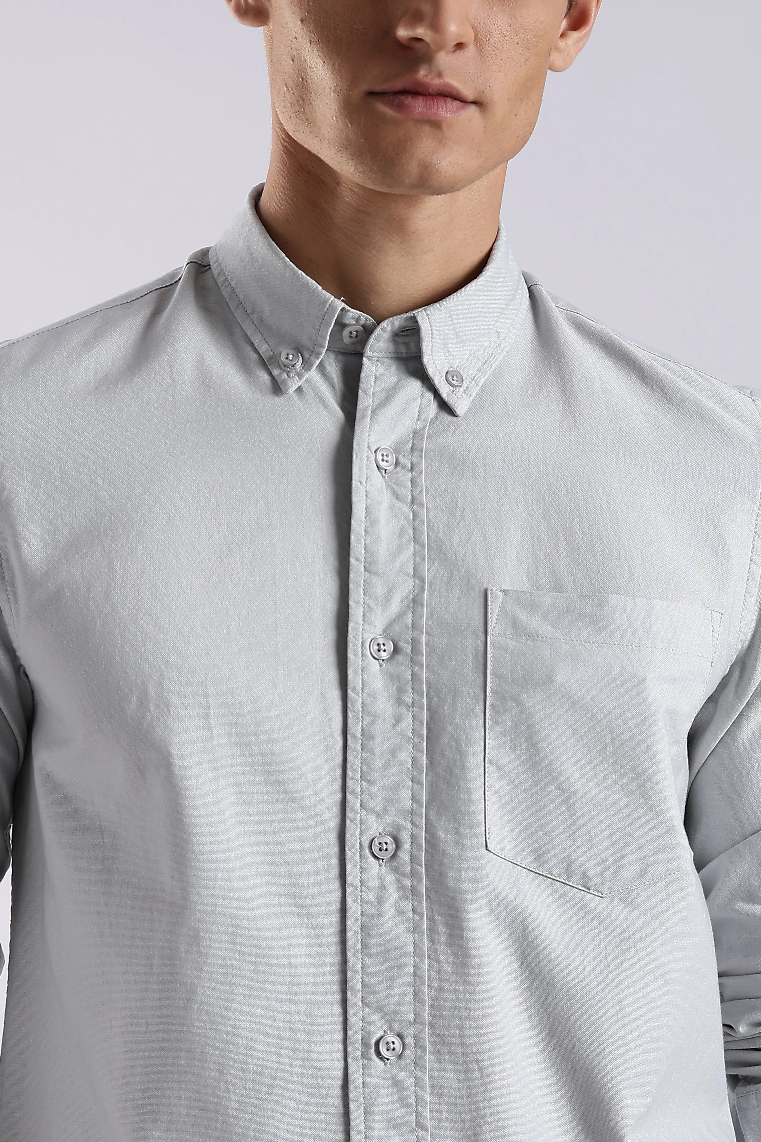 Men Off White Oxford Solid Shirt - Image 5