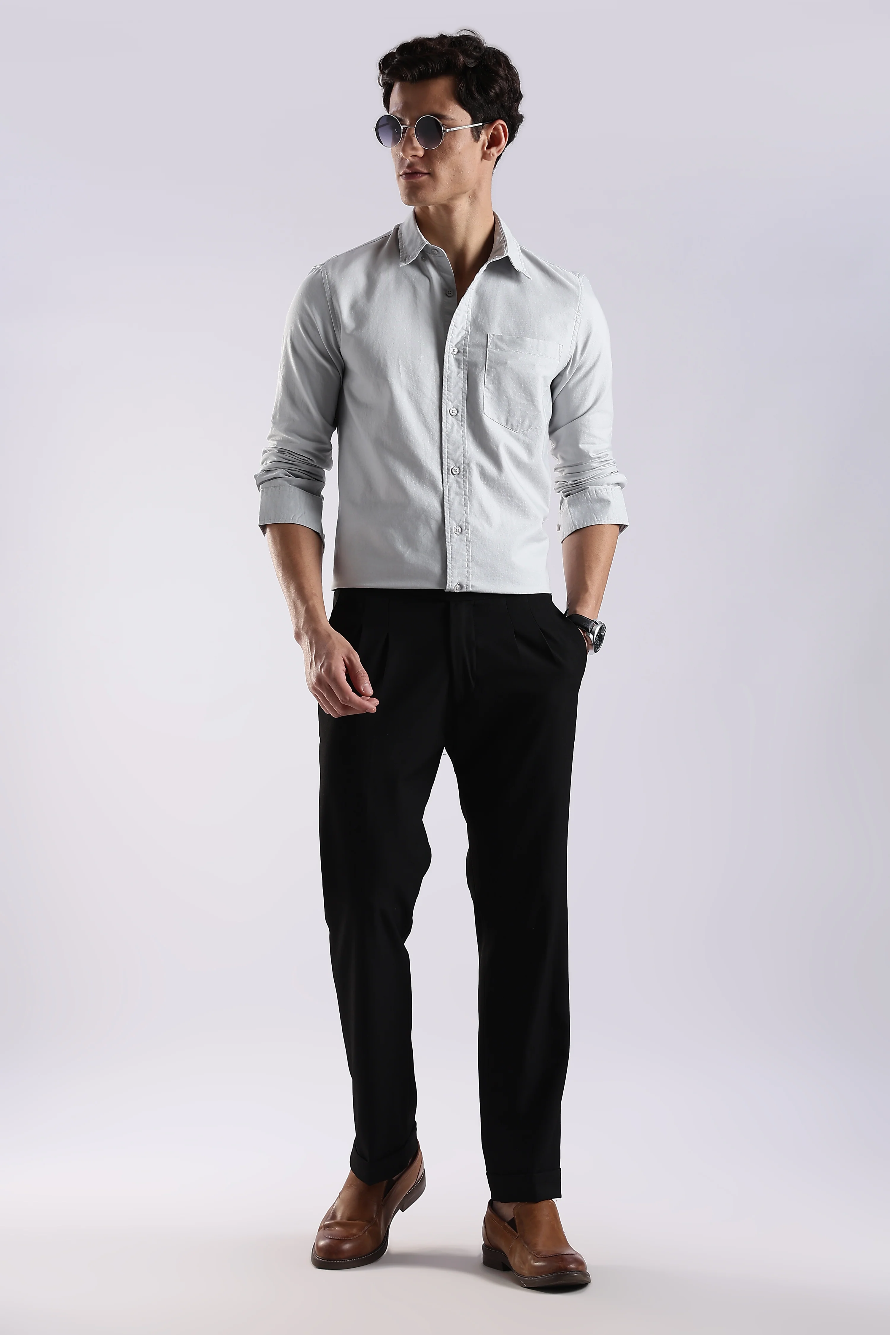 Men Off White Oxford Solid Shirt - Image 6