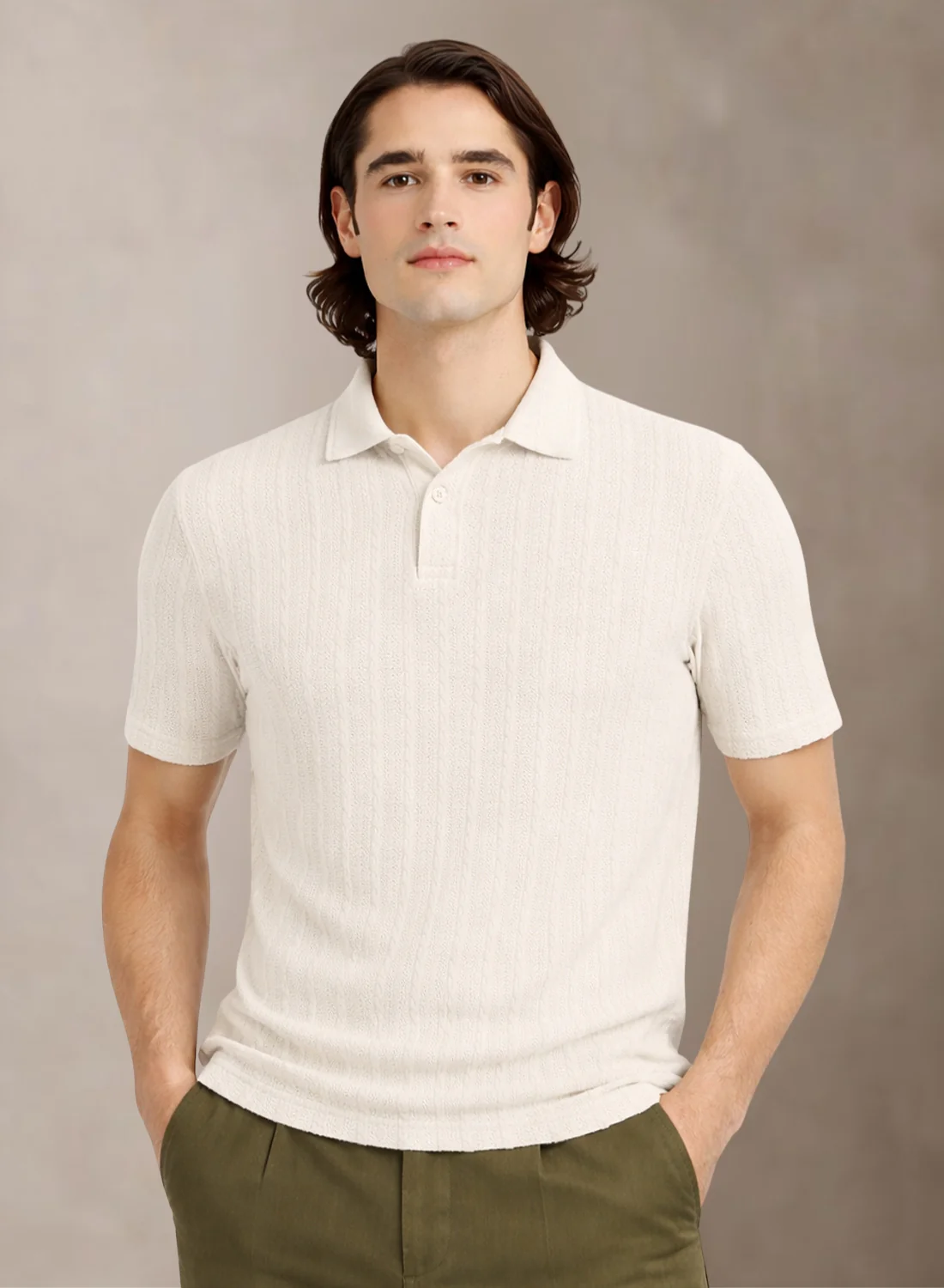 Men Off White Polo T-Shirt