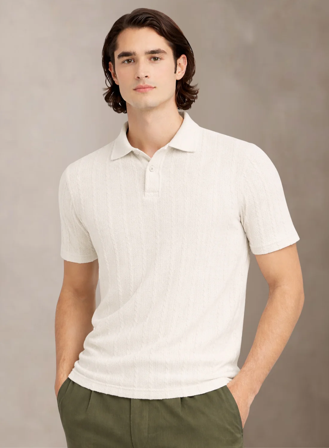 Men Off White Polo T-Shirt - Image 4