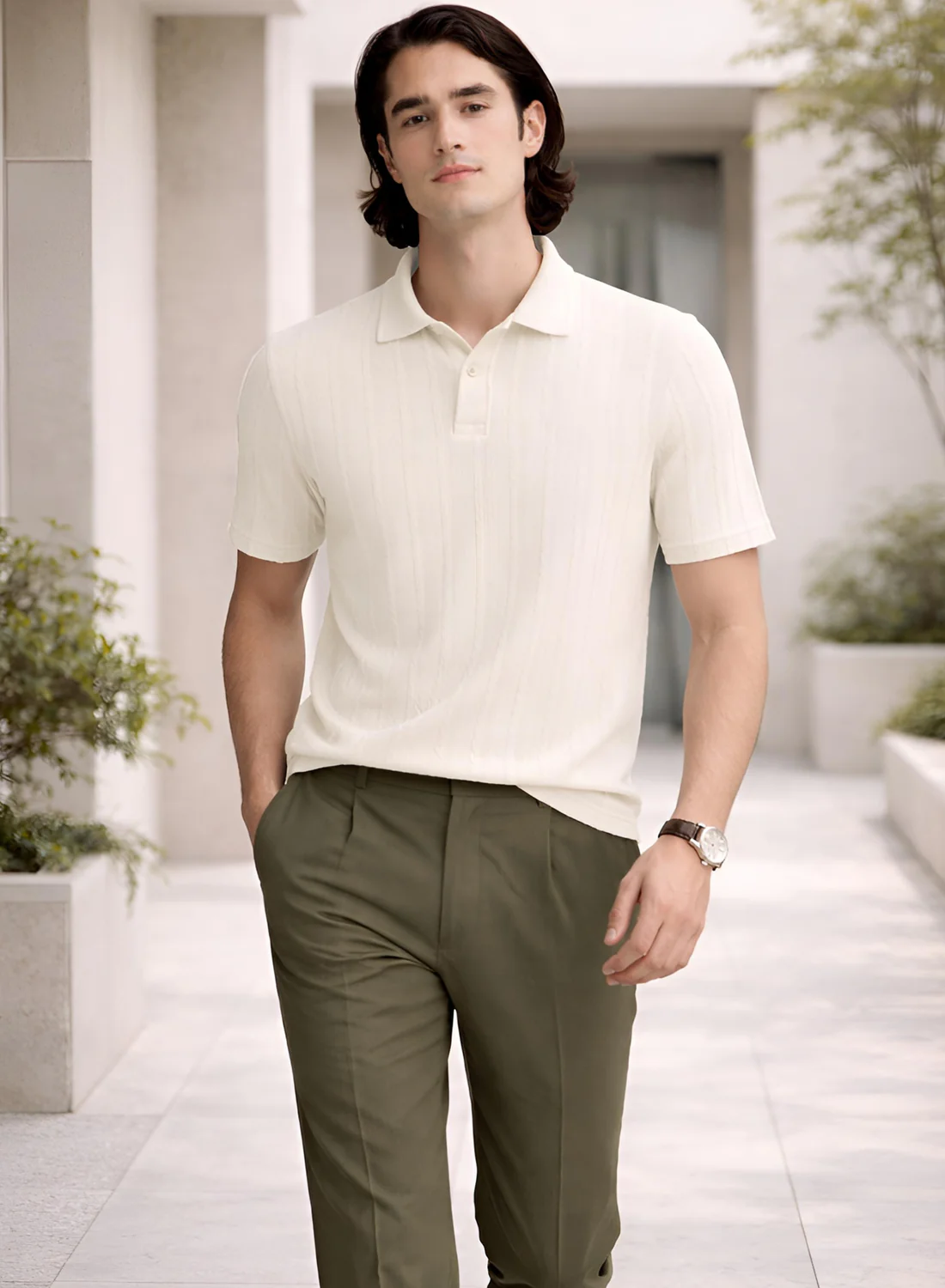 Men Off White Polo T-Shirt - Image 5