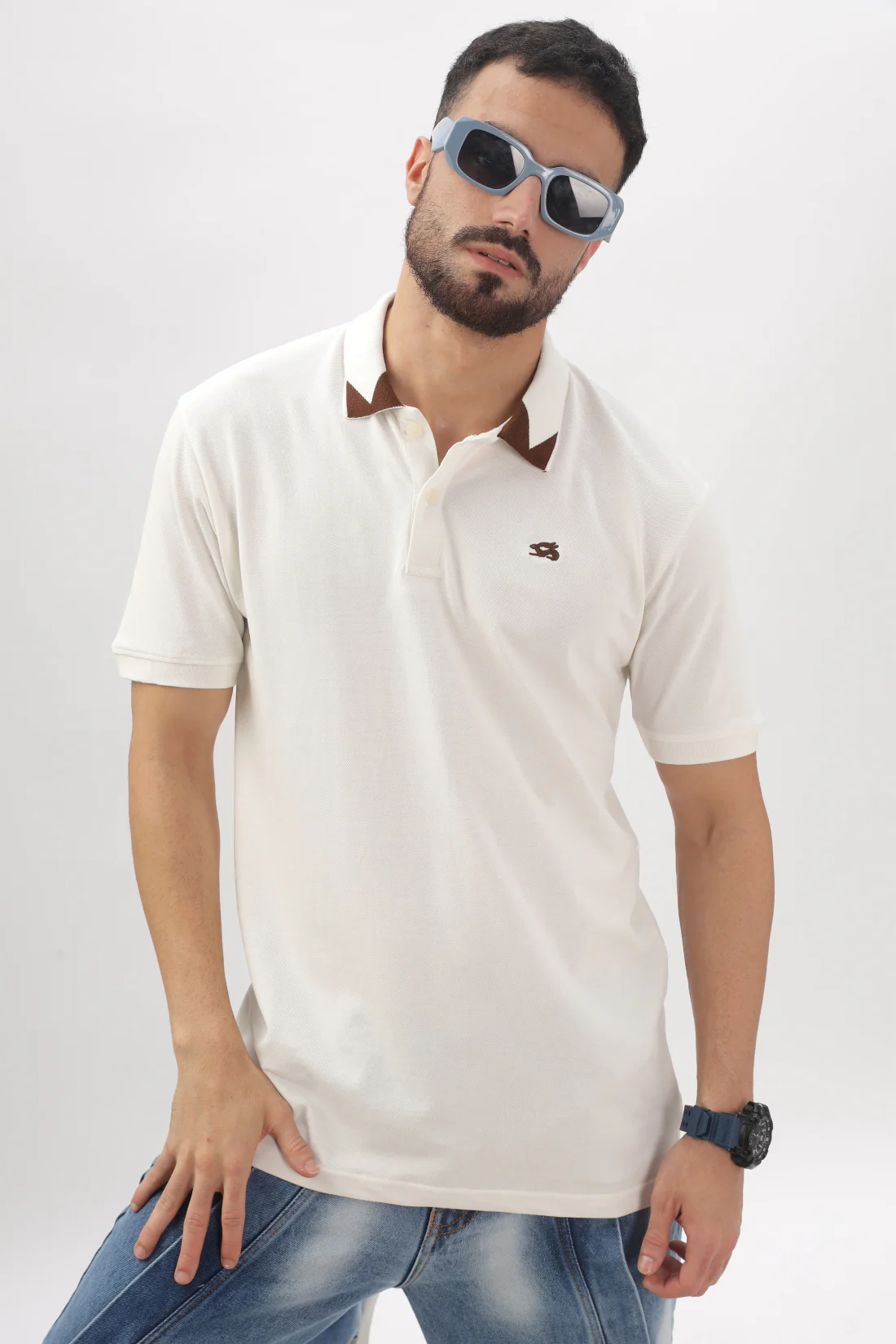 Men White Regular Fit Polo T-Shirt - Image 6