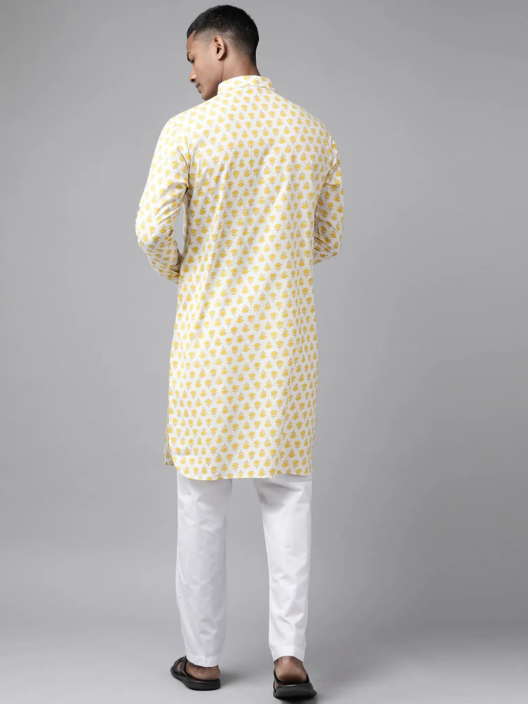 Men Off White Regular Pure Cotton Pathani Printed Men'S Kurta - Image 5