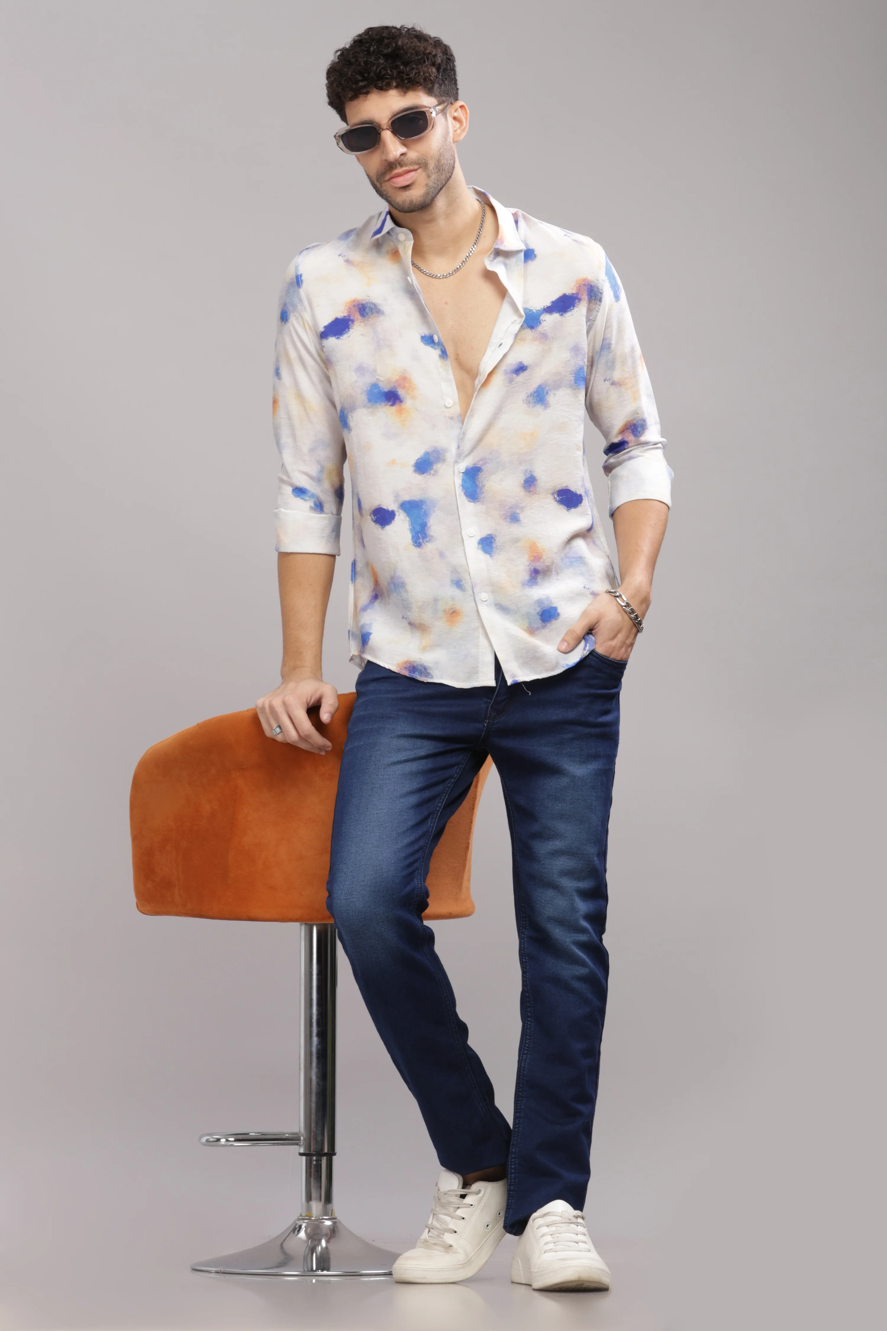 Men Off White Slim Fit Shirt - Image 3