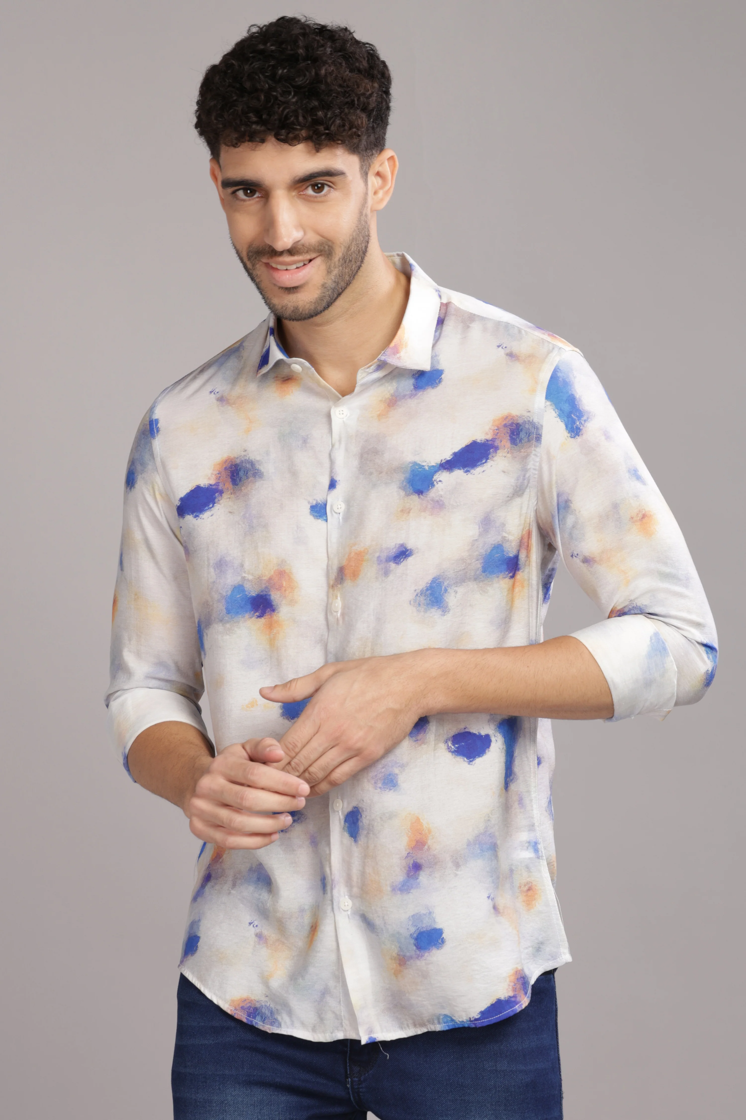 Men Off White Slim Fit Shirt - Image 4