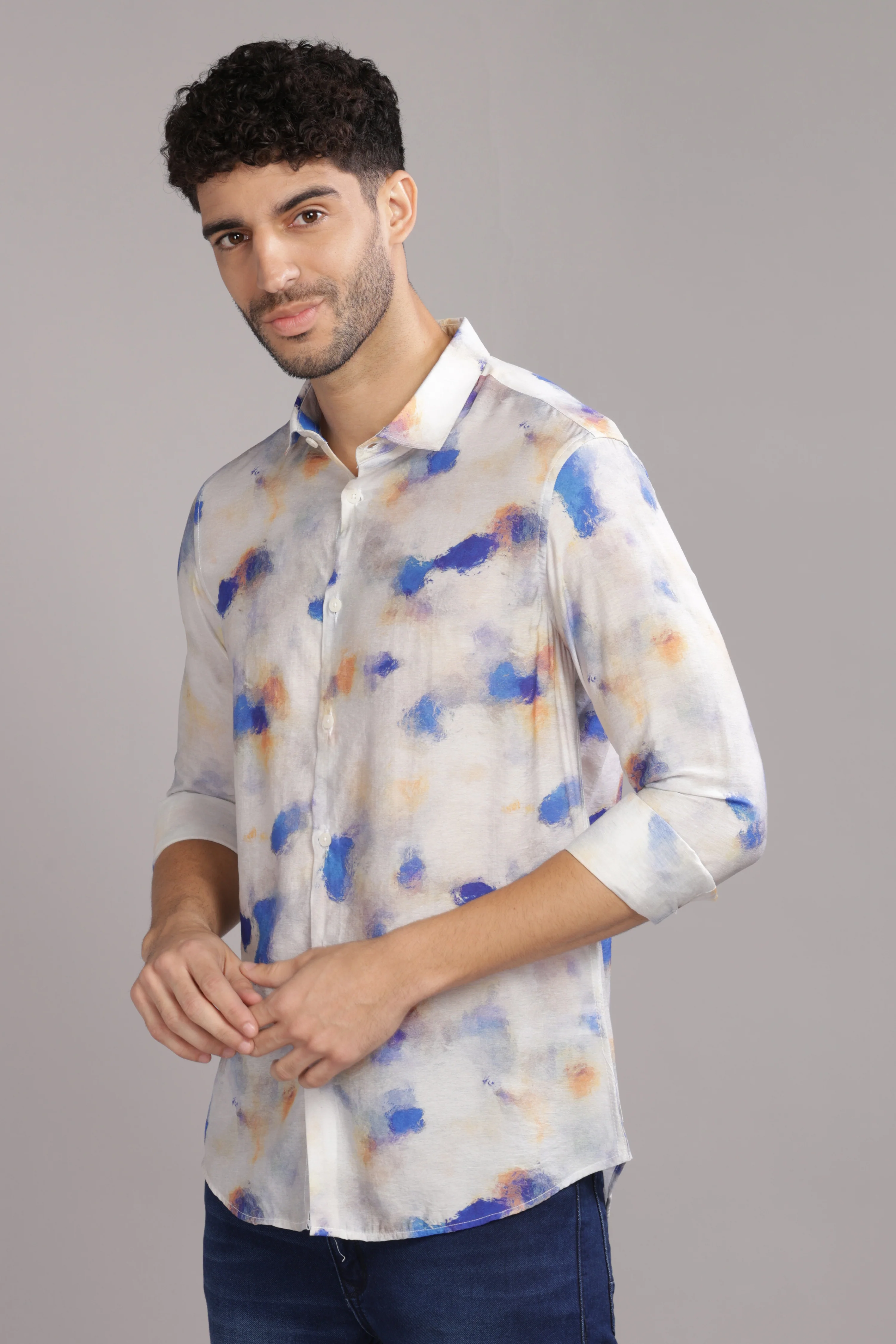 Men Off White Slim Fit Shirt - Image 5