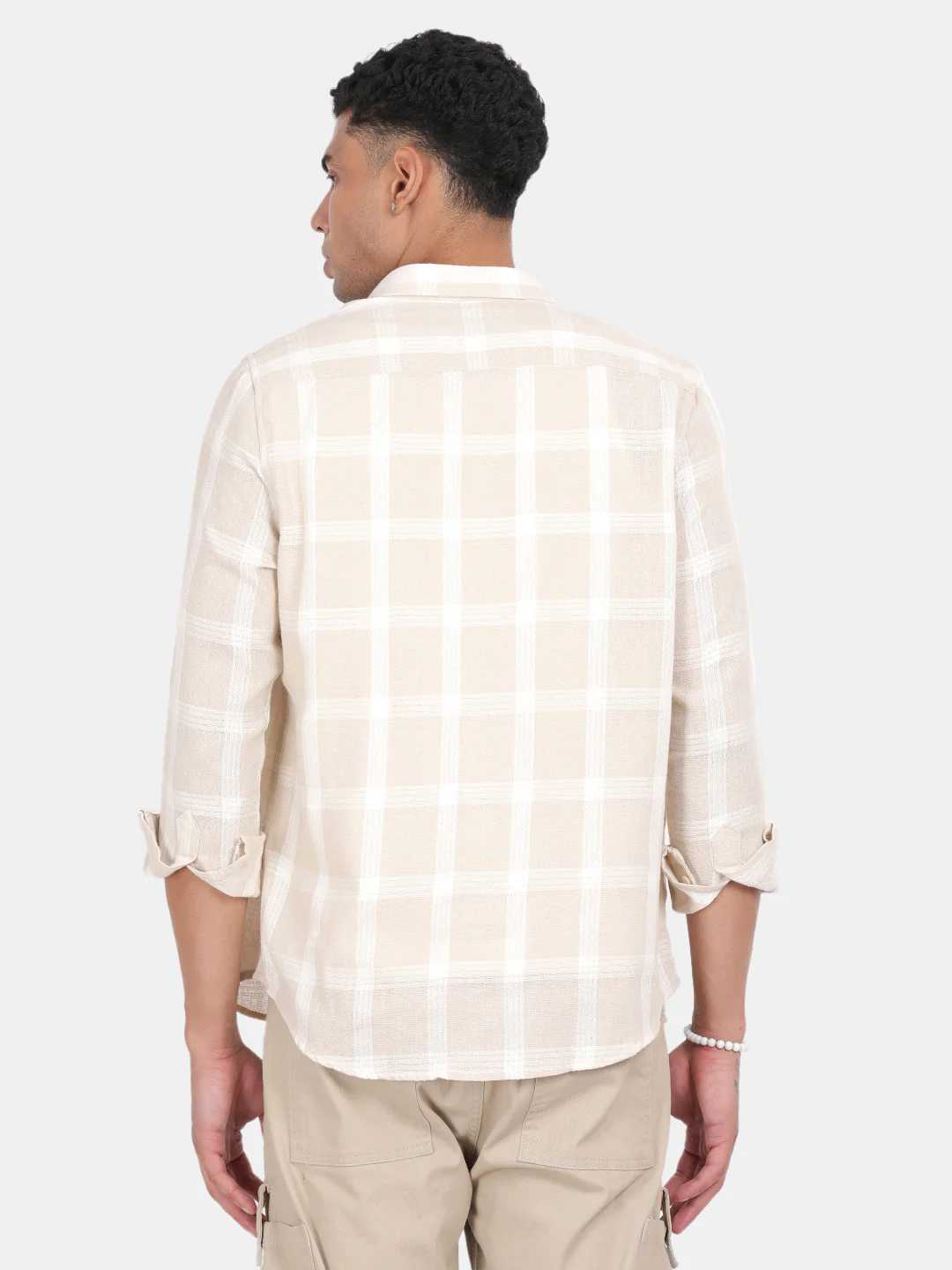 Men Off white Slim Fit Spread Collar Full Sleeve Casual Shirt - Image 2