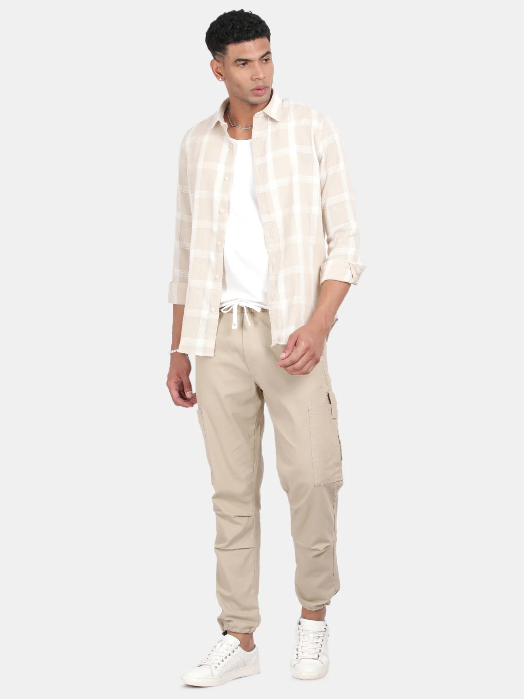 Men Off white Slim Fit Spread Collar Full Sleeve Casual Shirt - Image 3