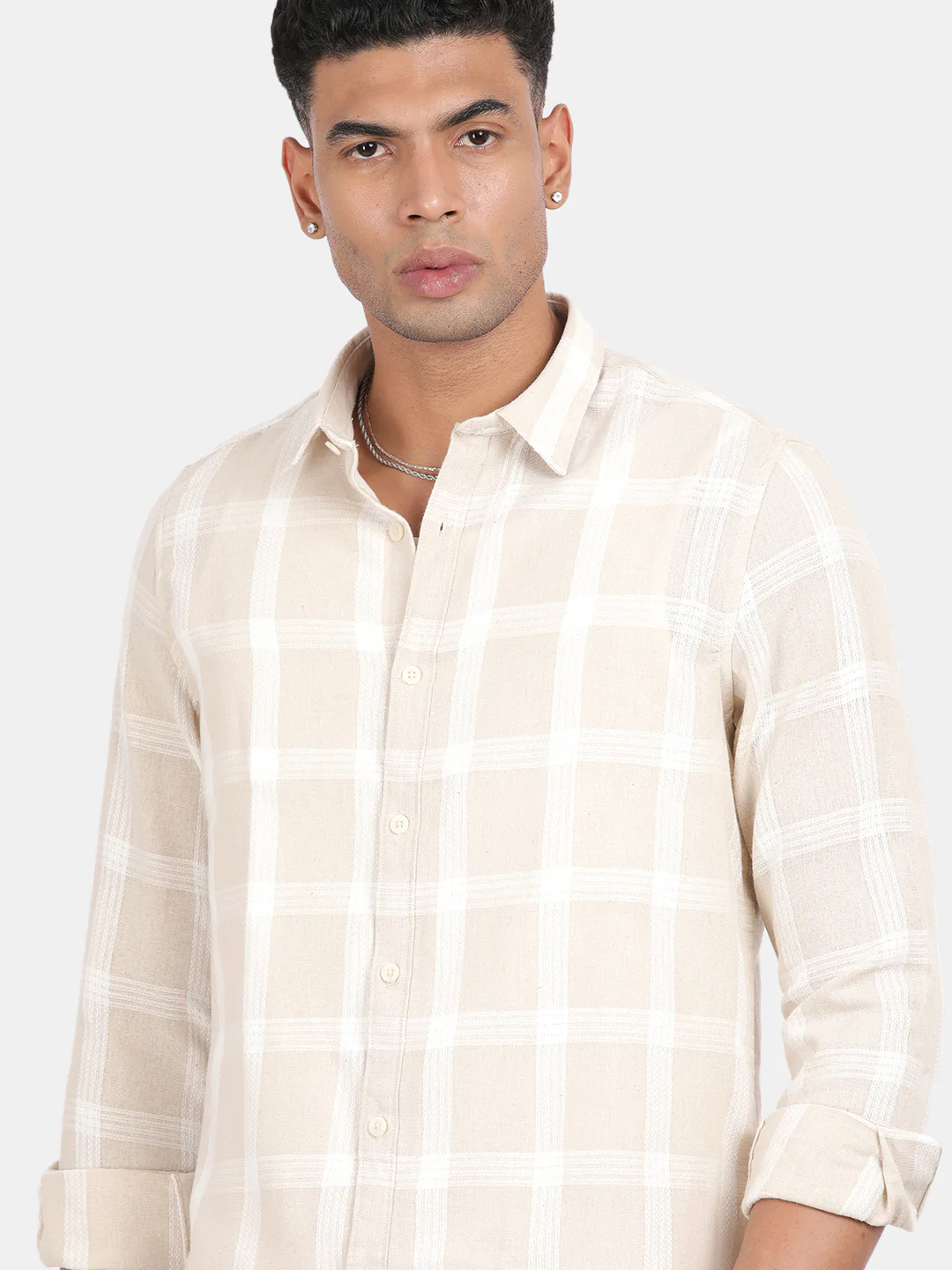 Men Off white Slim Fit Spread Collar Full Sleeve Casual Shirt - Image 6