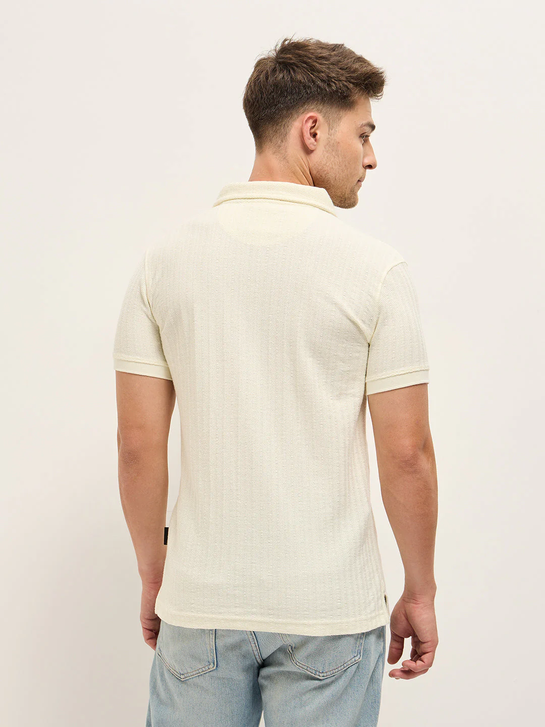 Men Off-White Texture Slim Fit Polo - Image 2