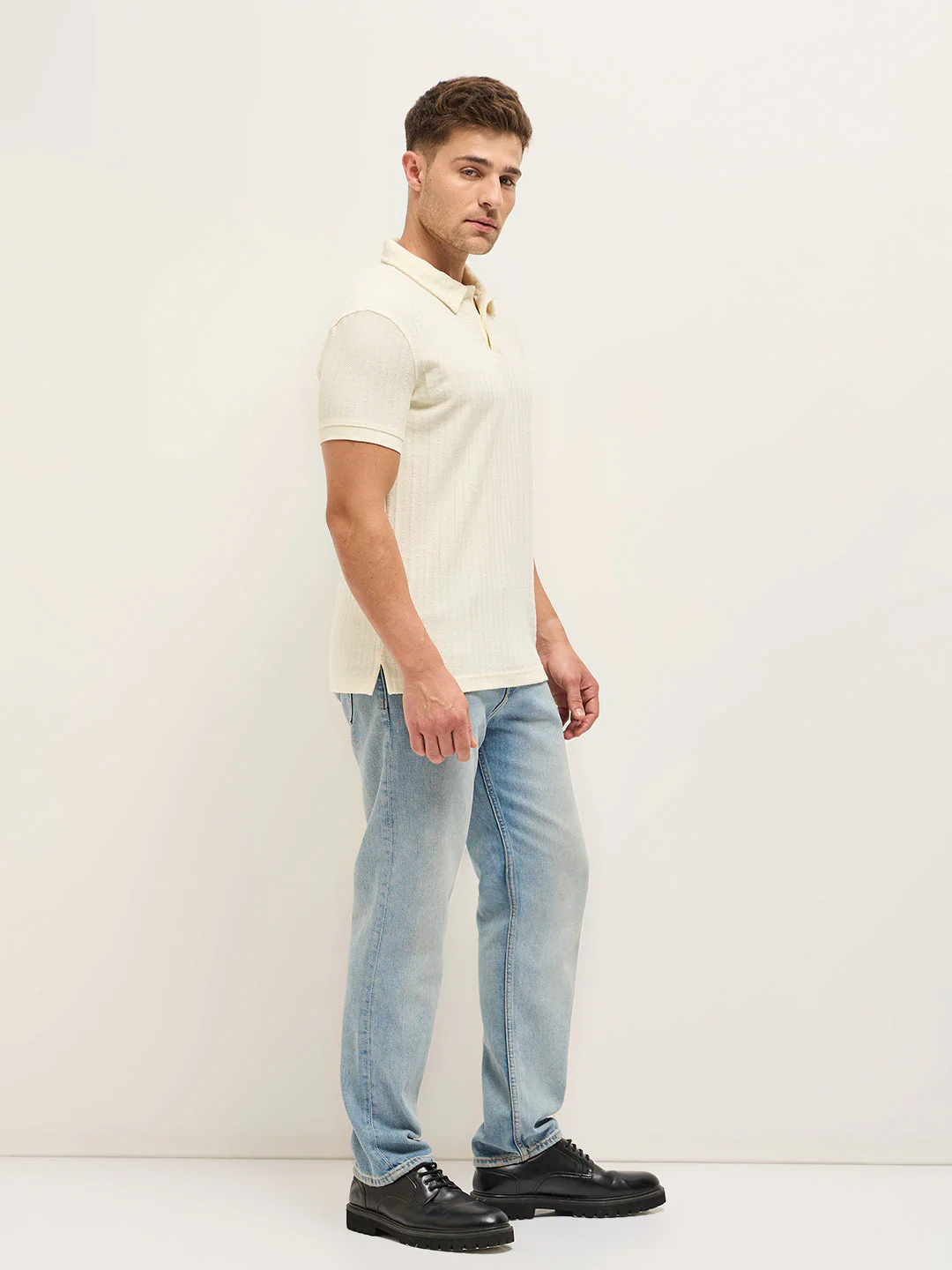 Men Off-White Texture Slim Fit Polo - Image 3