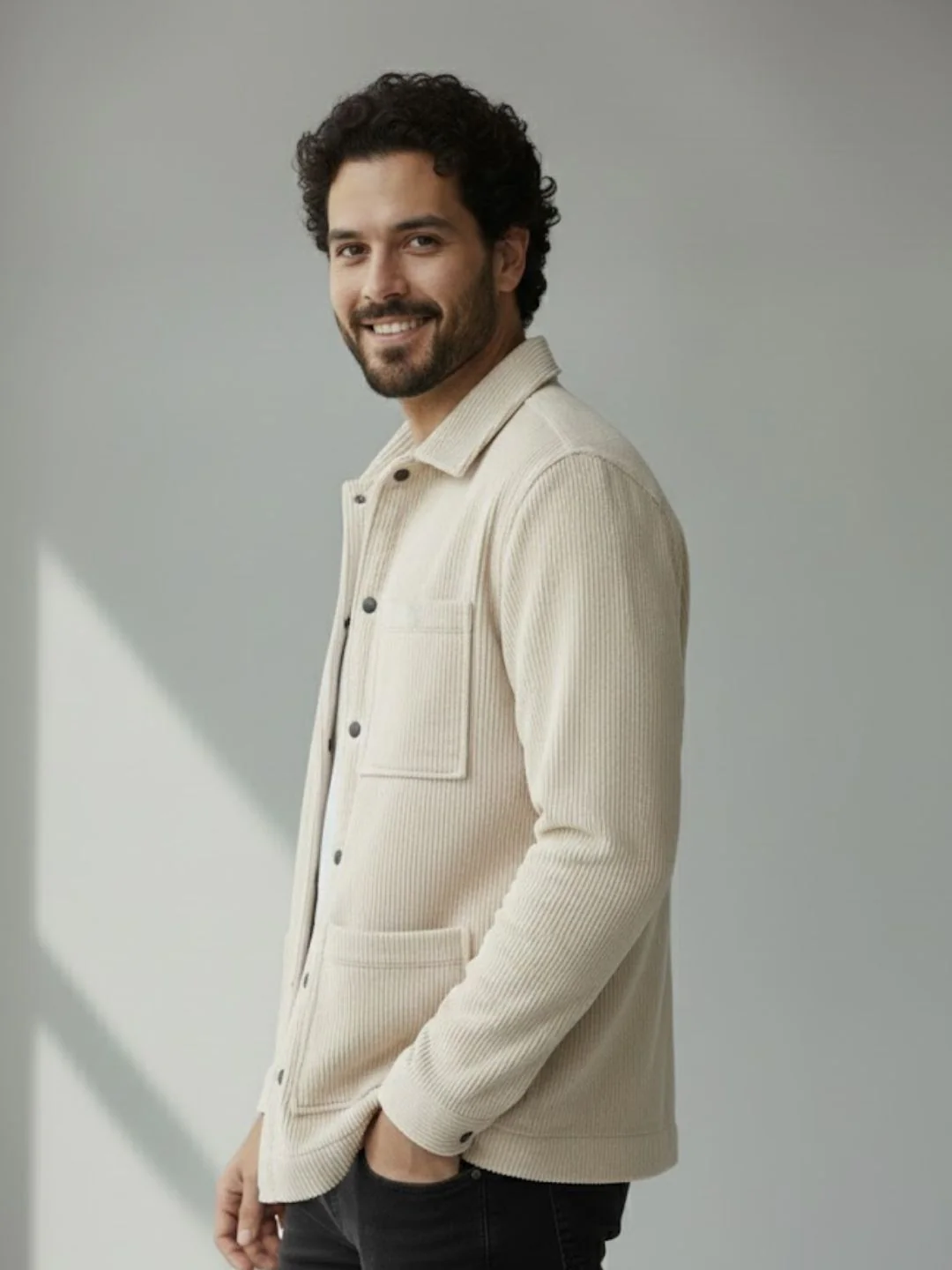 Men Off White Textured Casual Jacket - Image 4