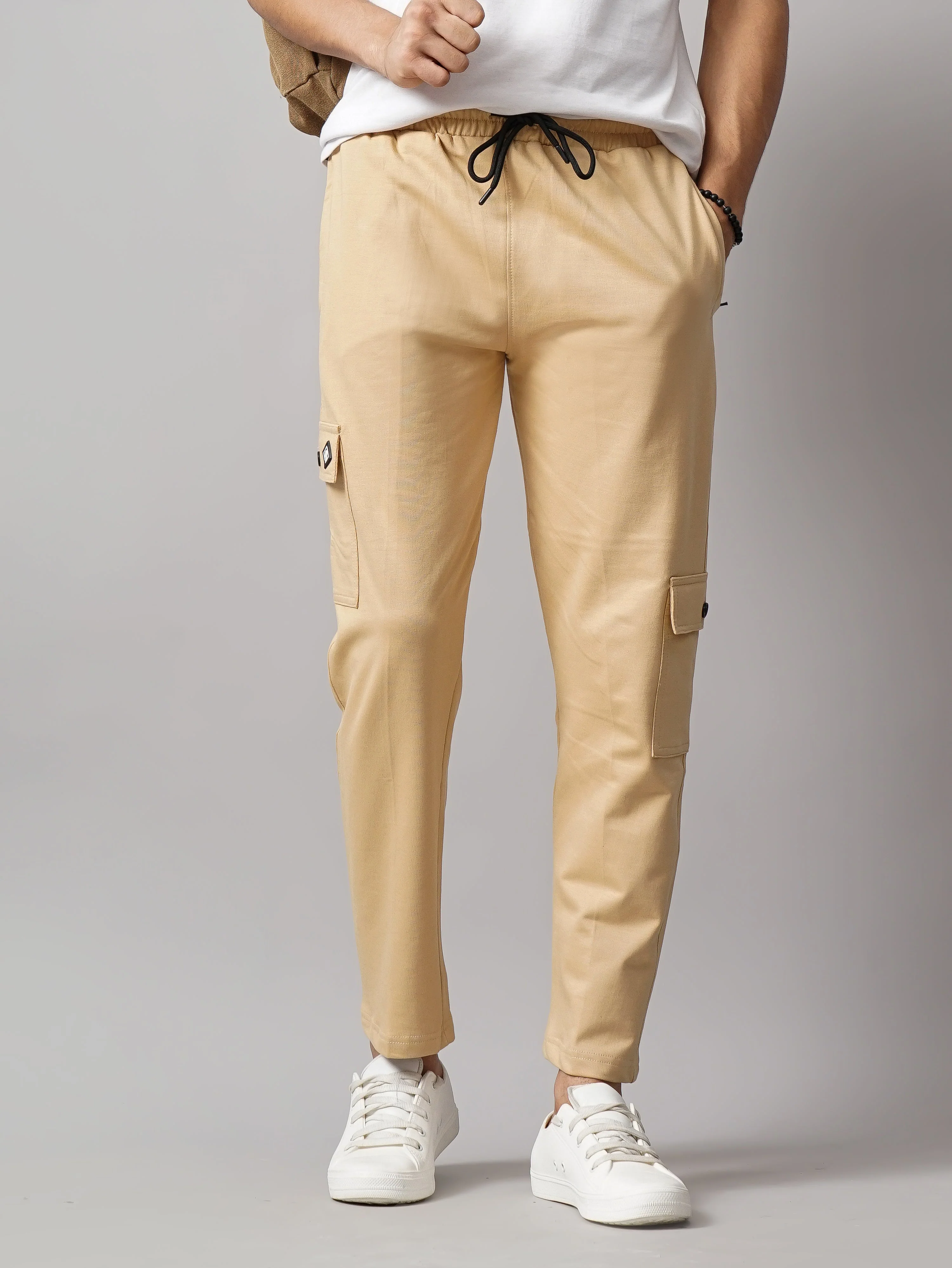 Men Offset Cream Knitted Cargo Pant - Image 3
