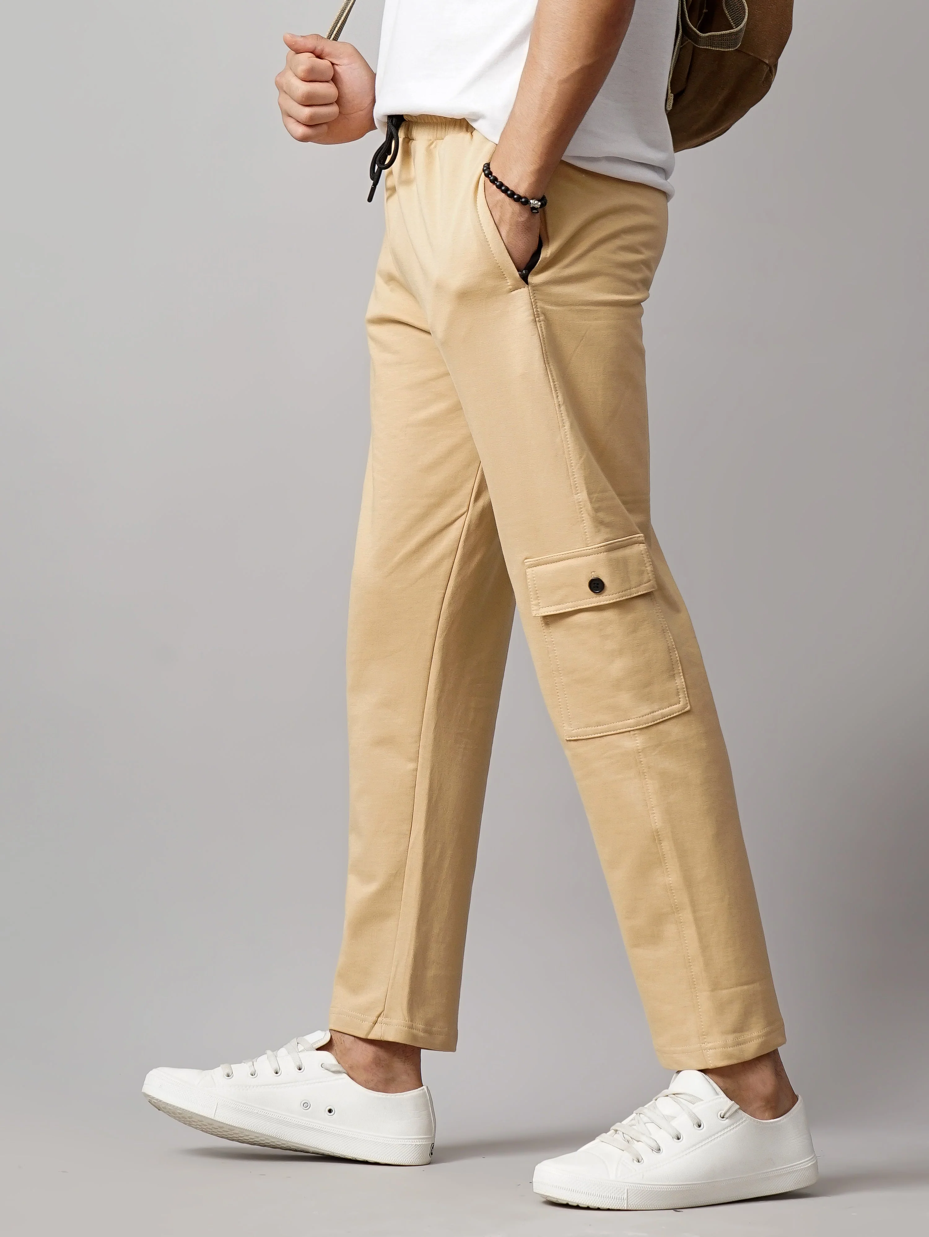 Men Offset Cream Knitted Cargo Pant - Image 4