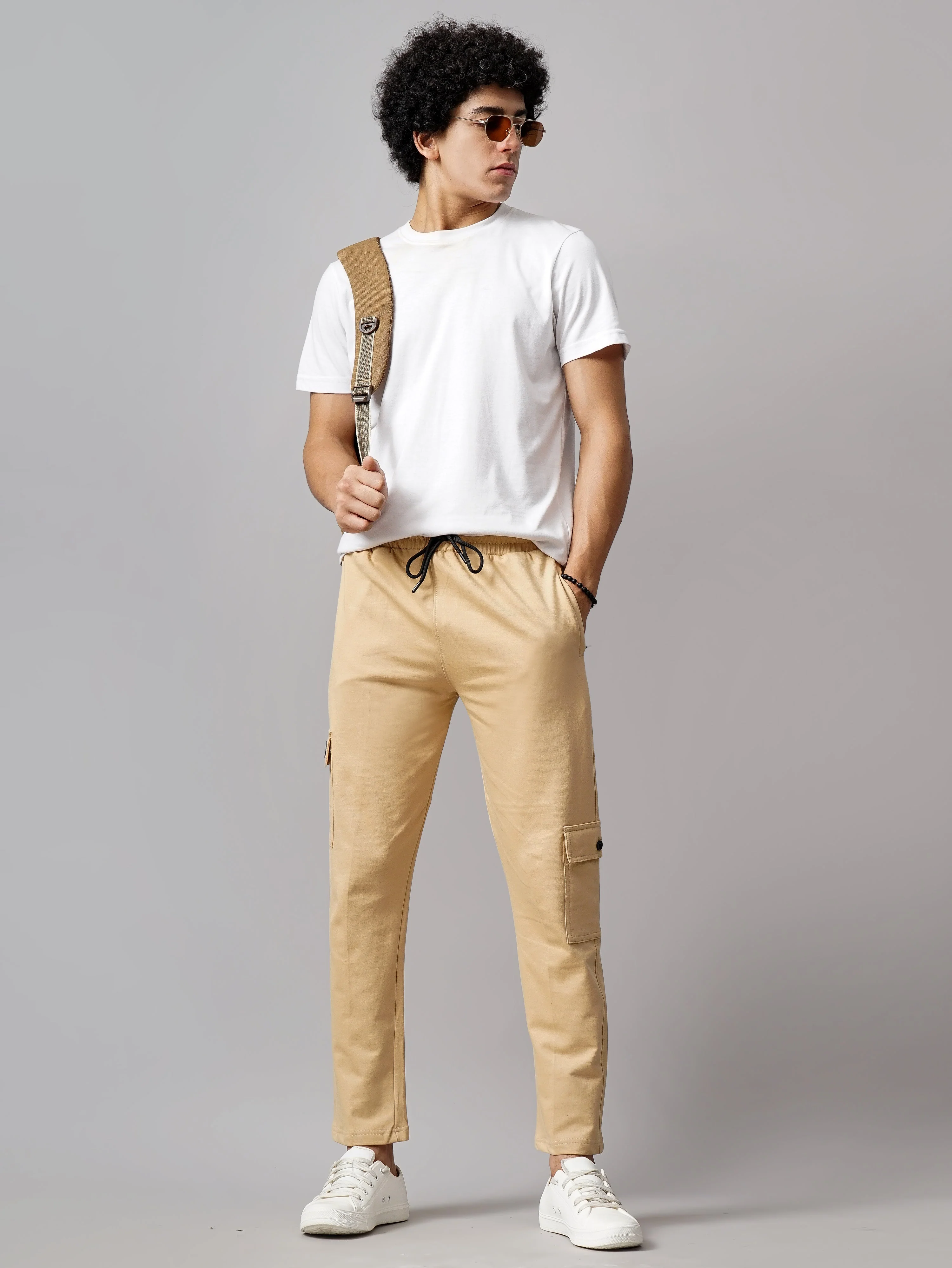 Men Offset Cream Knitted Cargo Pant - Image 6
