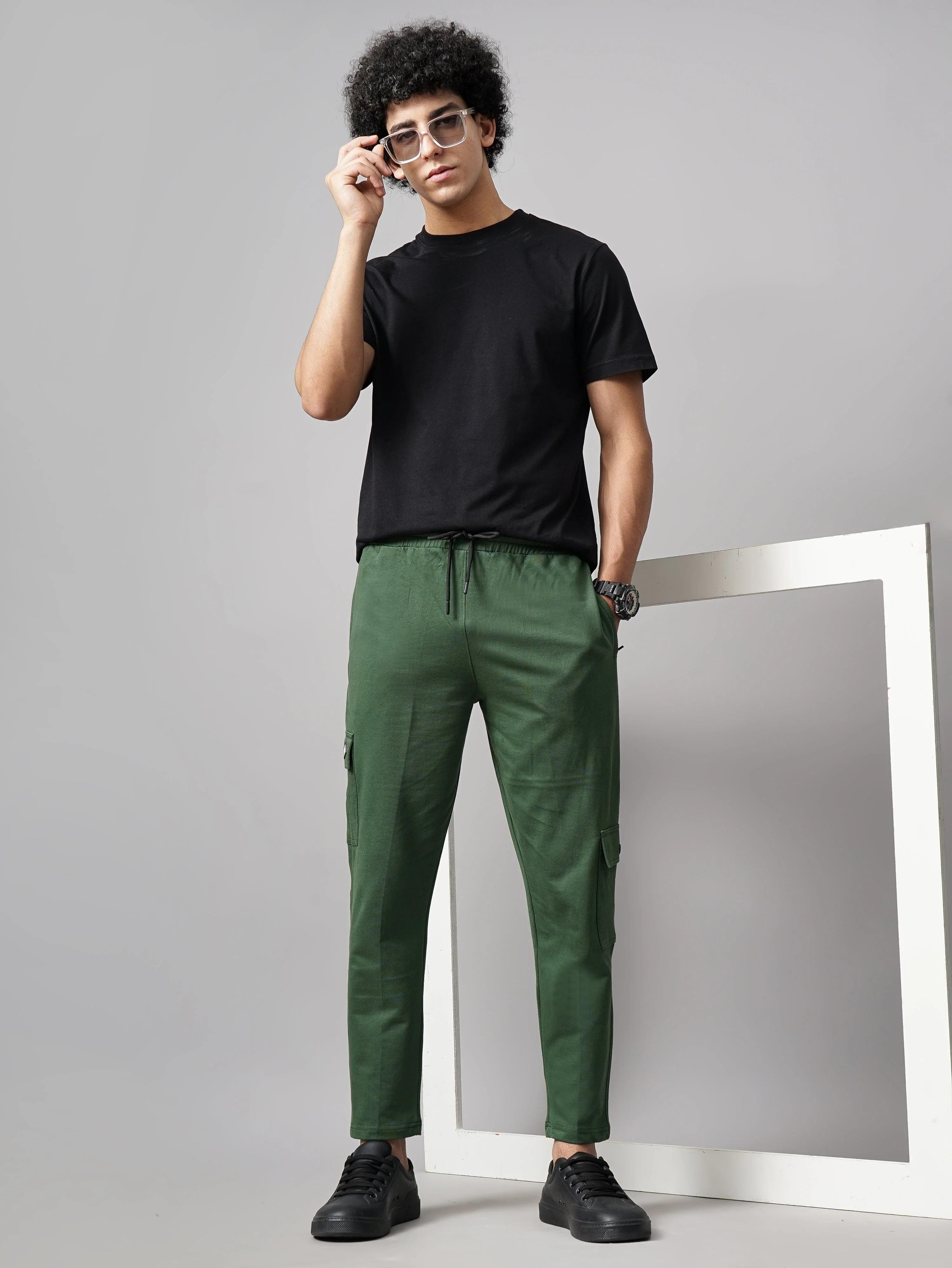 Men Offset Olive Knitted Cargo Pant - Image 5