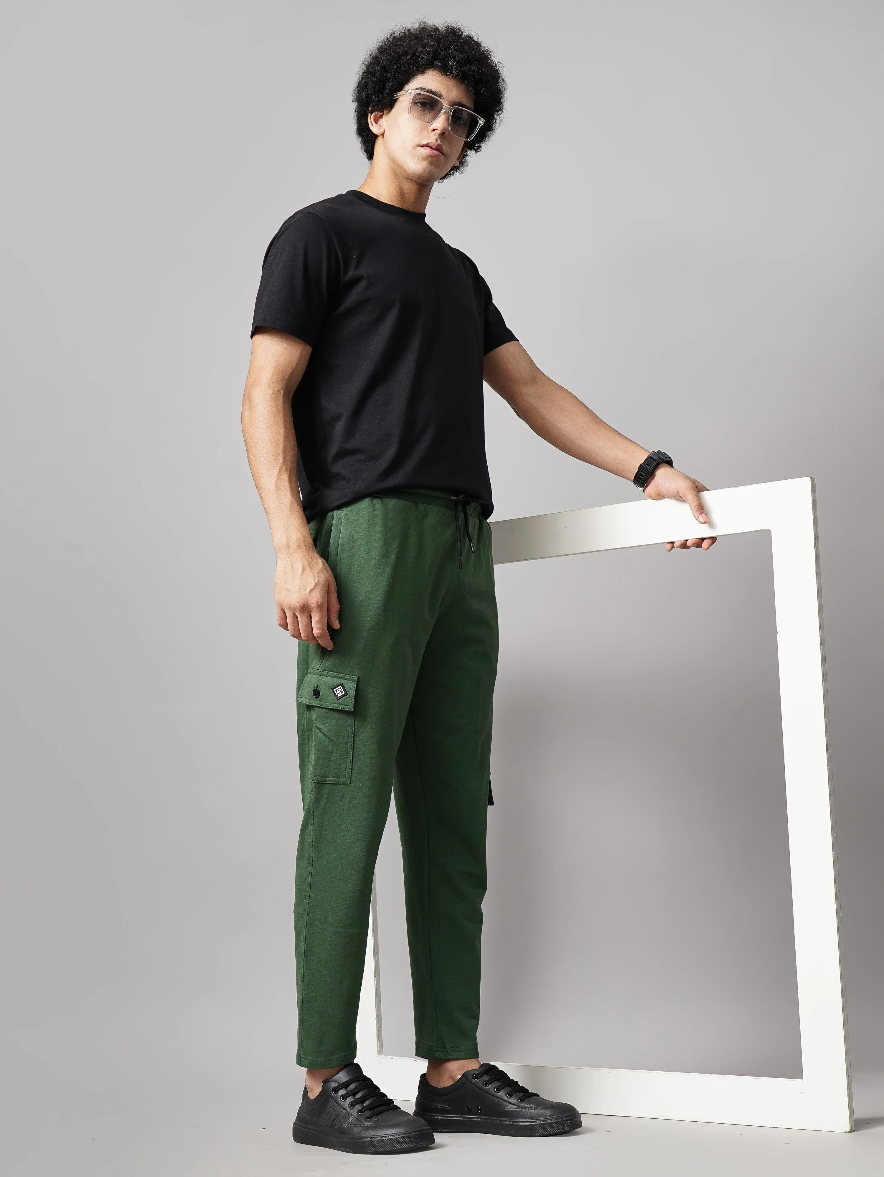 Men Offset Olive Knitted Cargo Pant - Image 6