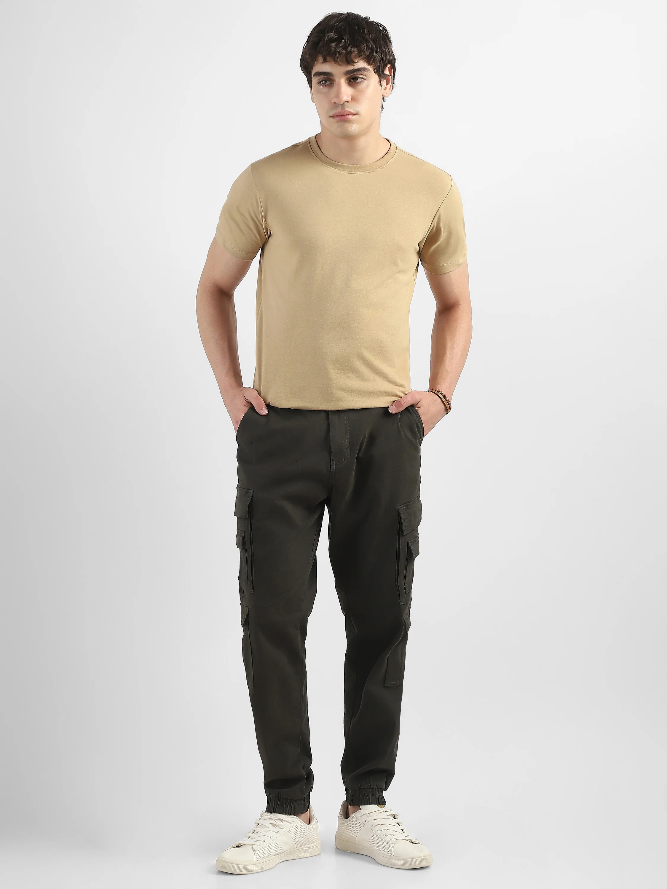 Men Olive Cotton Blend Cargo Pants with 12 pockets - Image 2