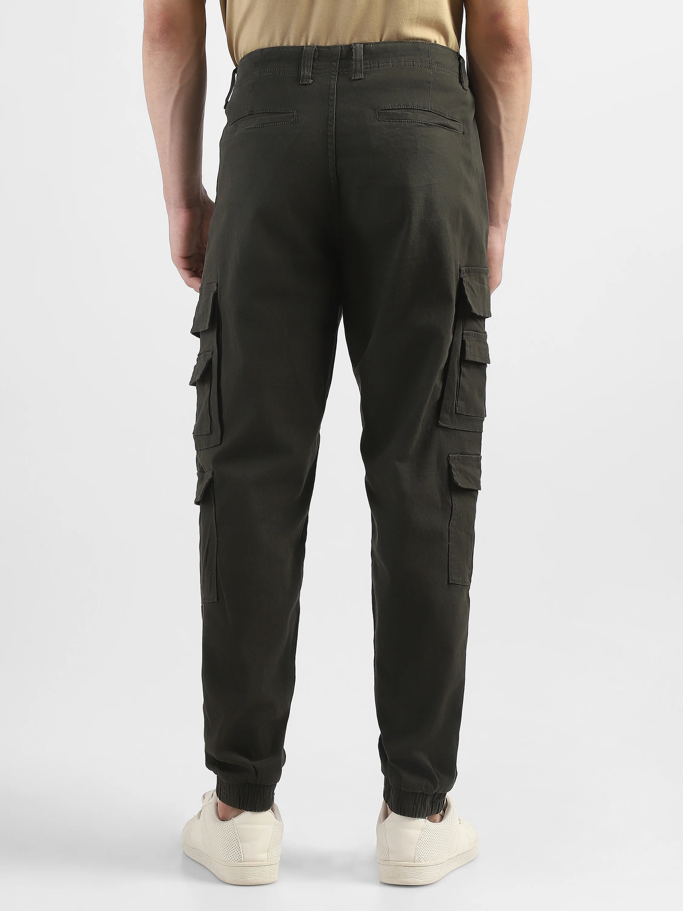 Men Olive Cotton Blend Cargo Pants with 12 pockets - Image 5