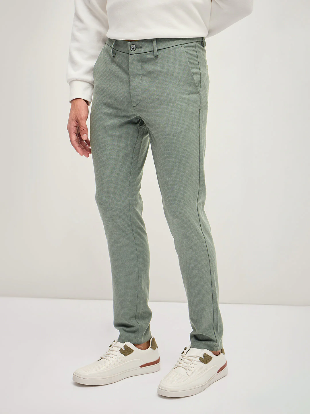 Men Olive 4 Way Stretch Formal Trouser - Image 3