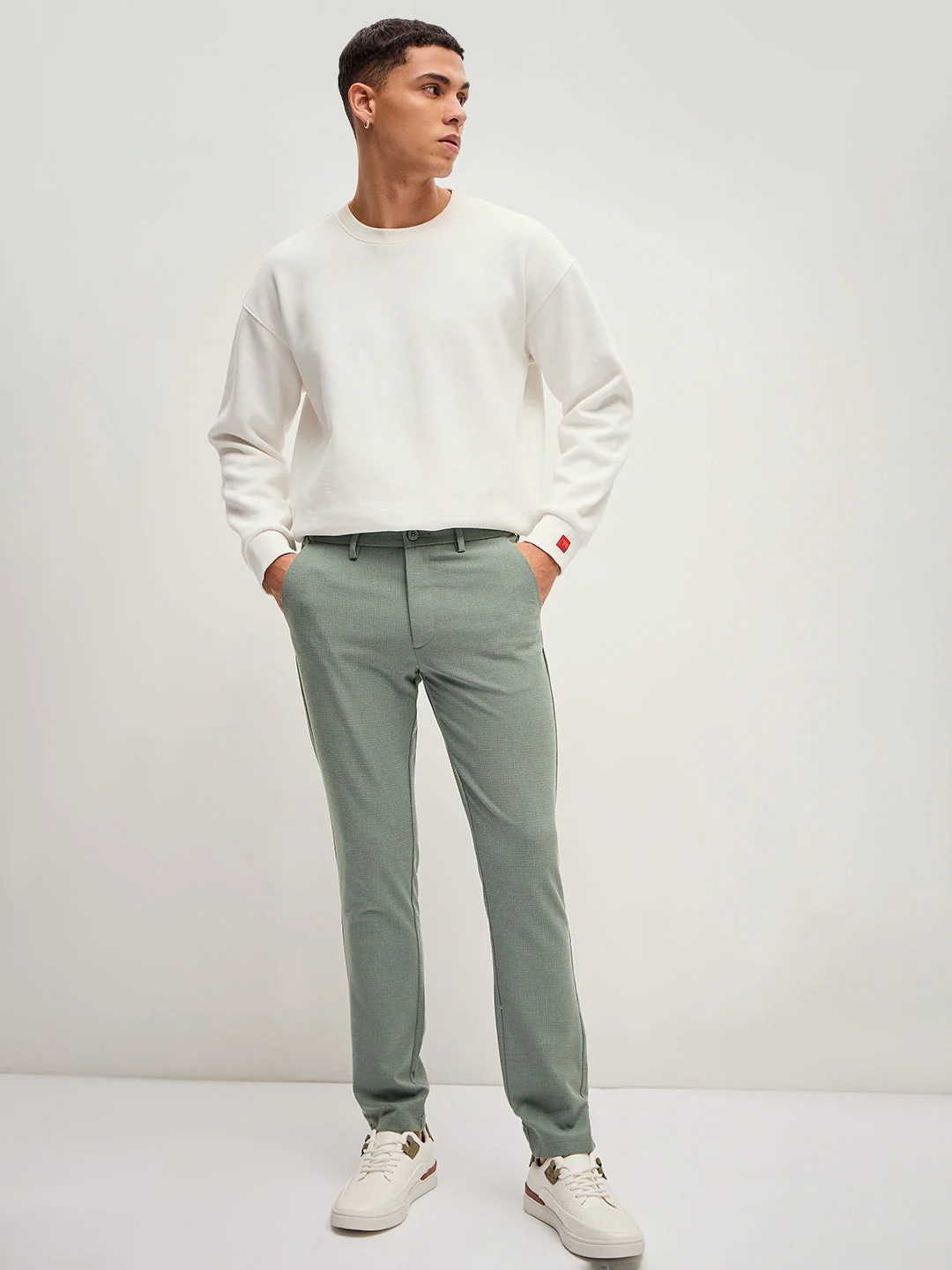 Men Olive 4 Way Stretch Formal Trouser - Image 4