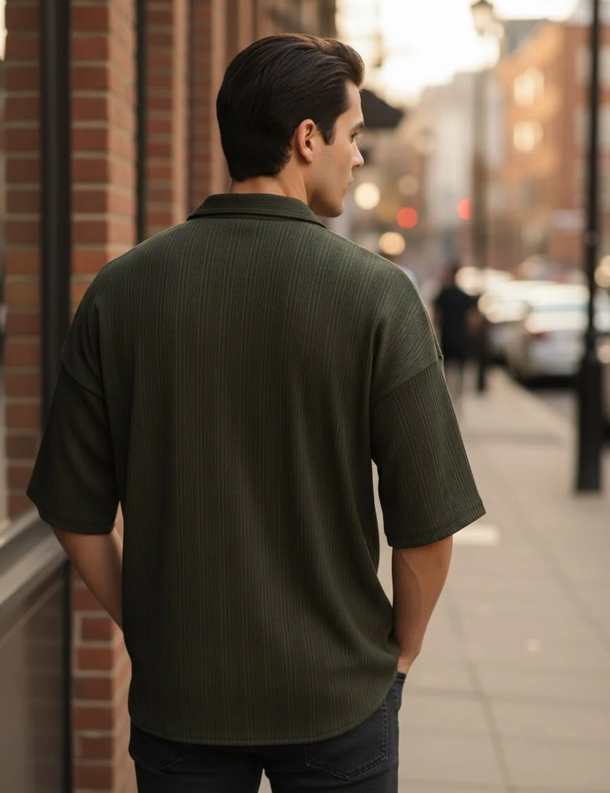 Men Olive  Button Down Collar Shirt - Image 2
