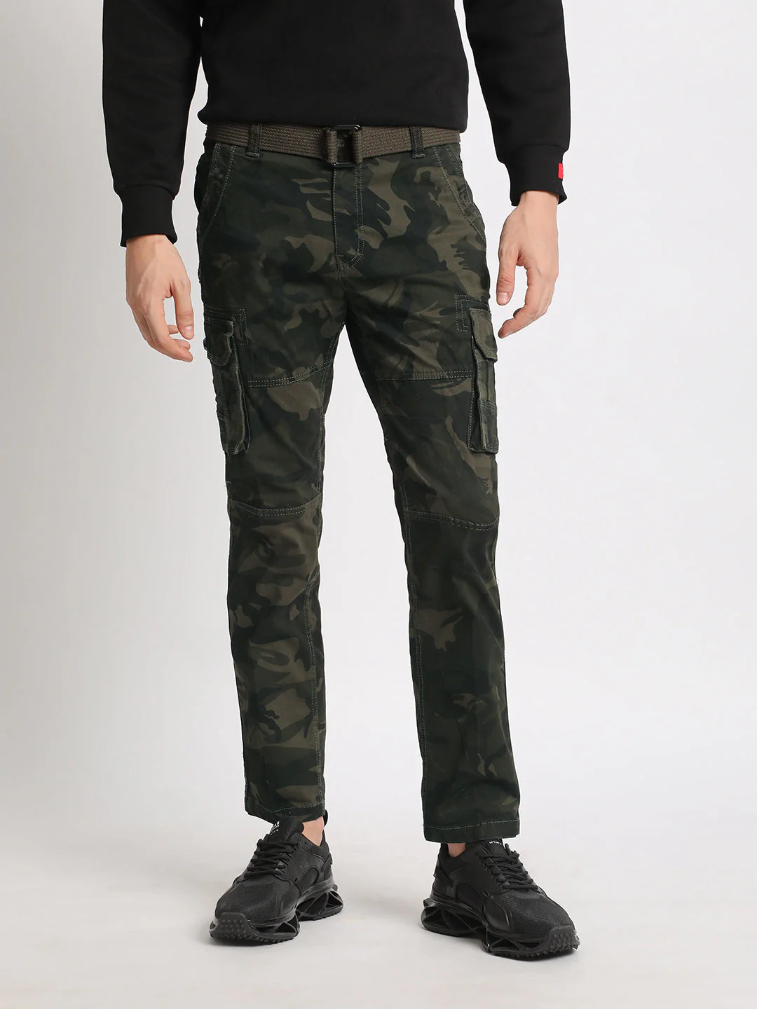 Men Olive Camouflage Printed Regular Fit Cargo - Image 2
