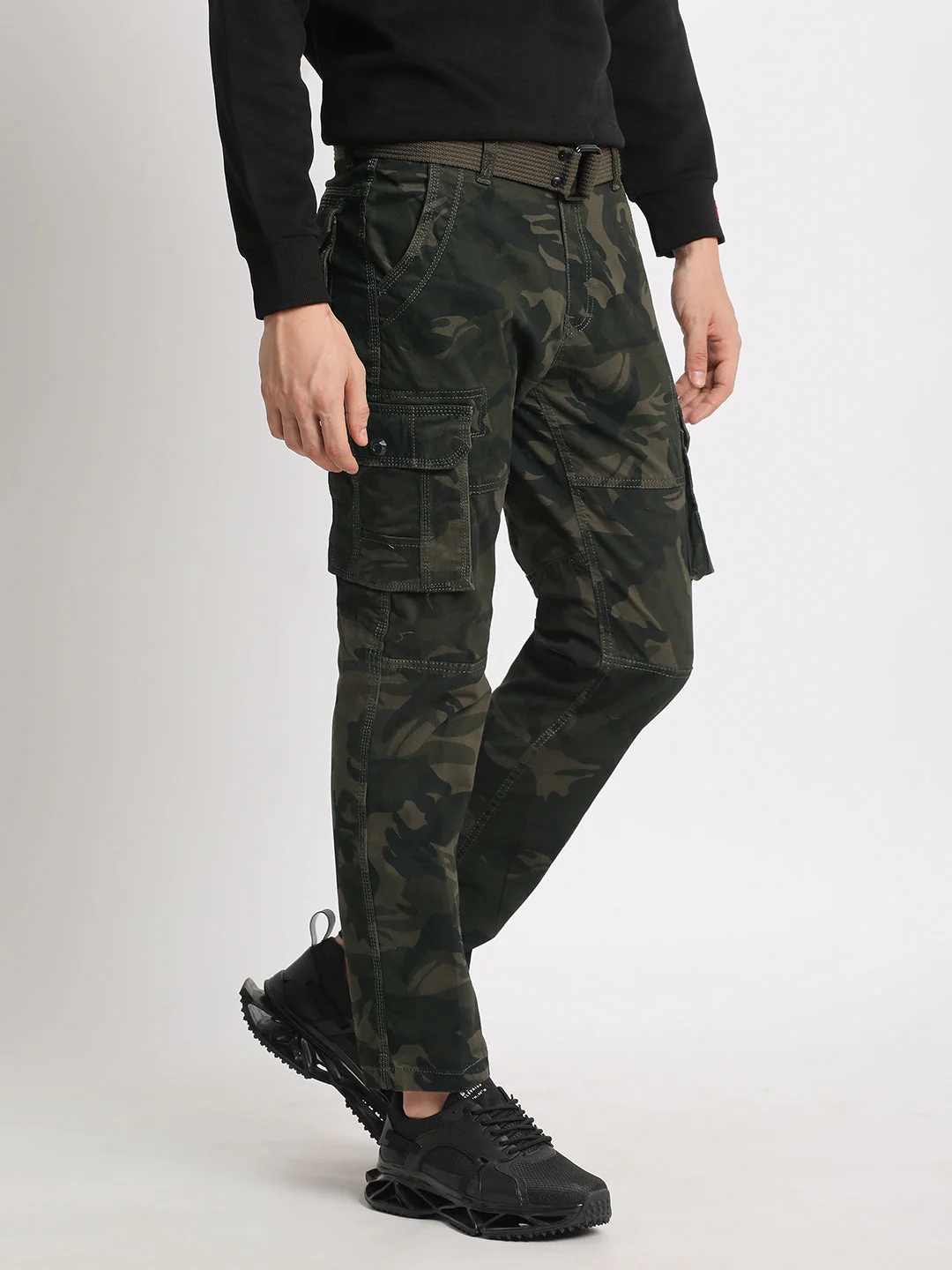 Men Olive Camouflage Printed Regular Fit Cargo - Image 3