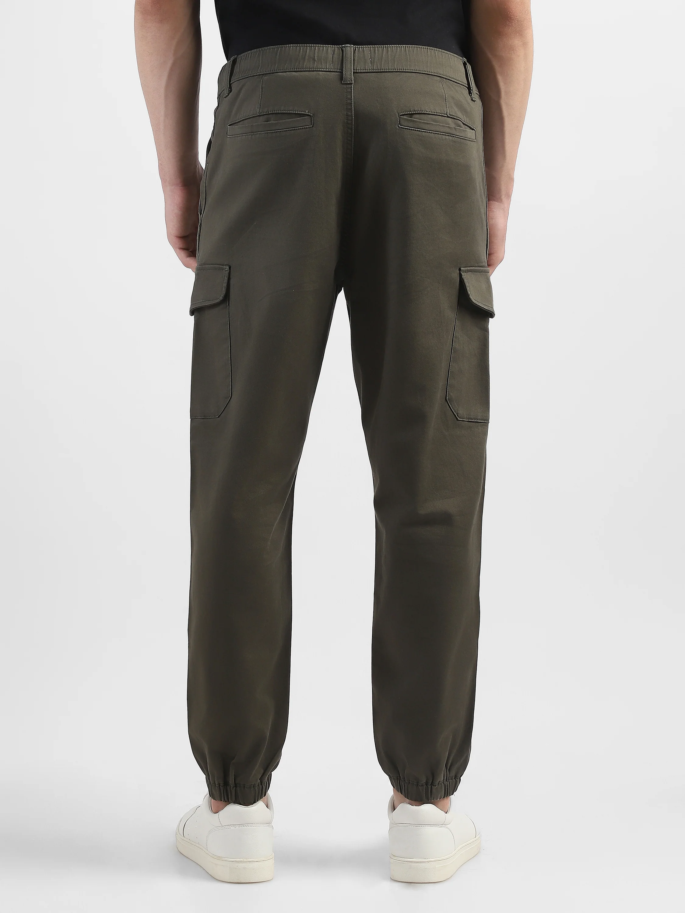 Men Cotton Blend Olive Cargo Pants with 6 Pockets - Image 3