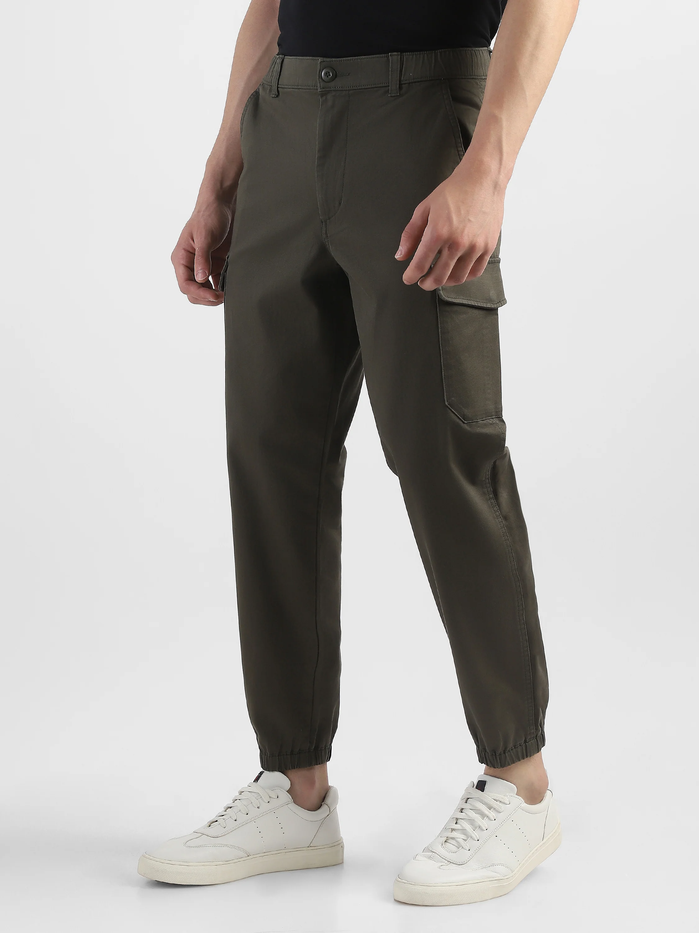 Men Cotton Blend Olive Cargo Pants with 6 Pockets - Image 5