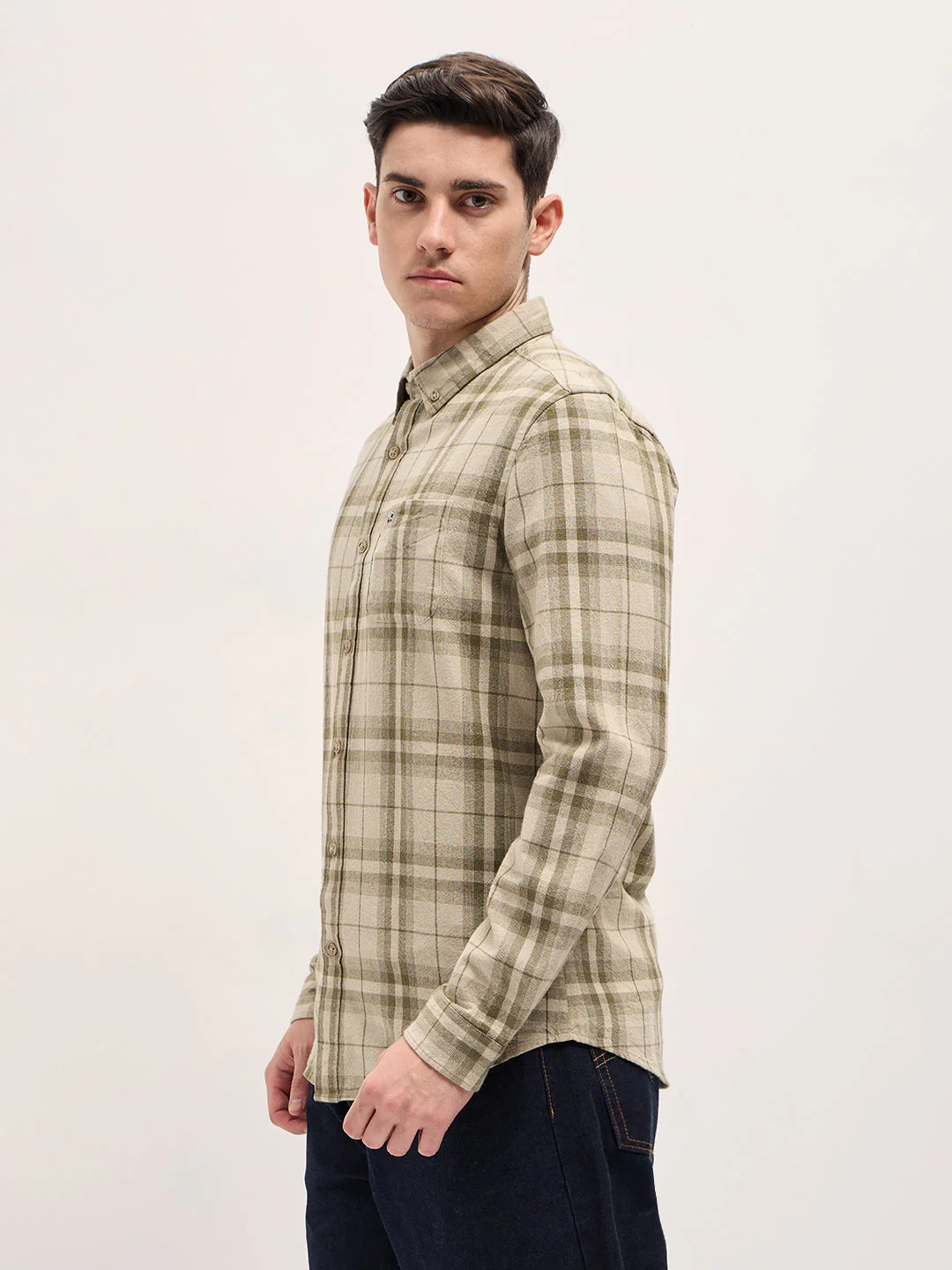 Men Olive Casual Shirt - Image 3