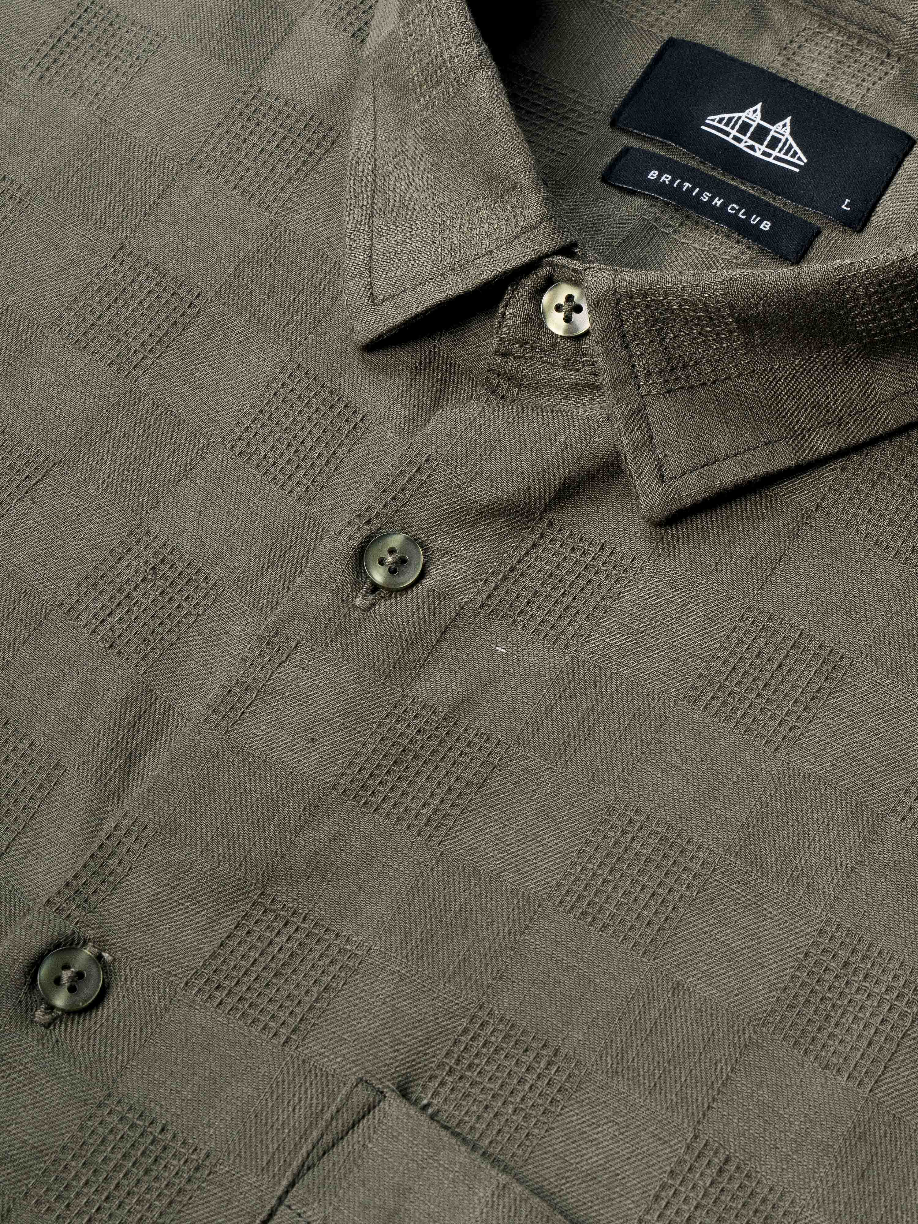 Men Olive Checked Shirt - Image 8