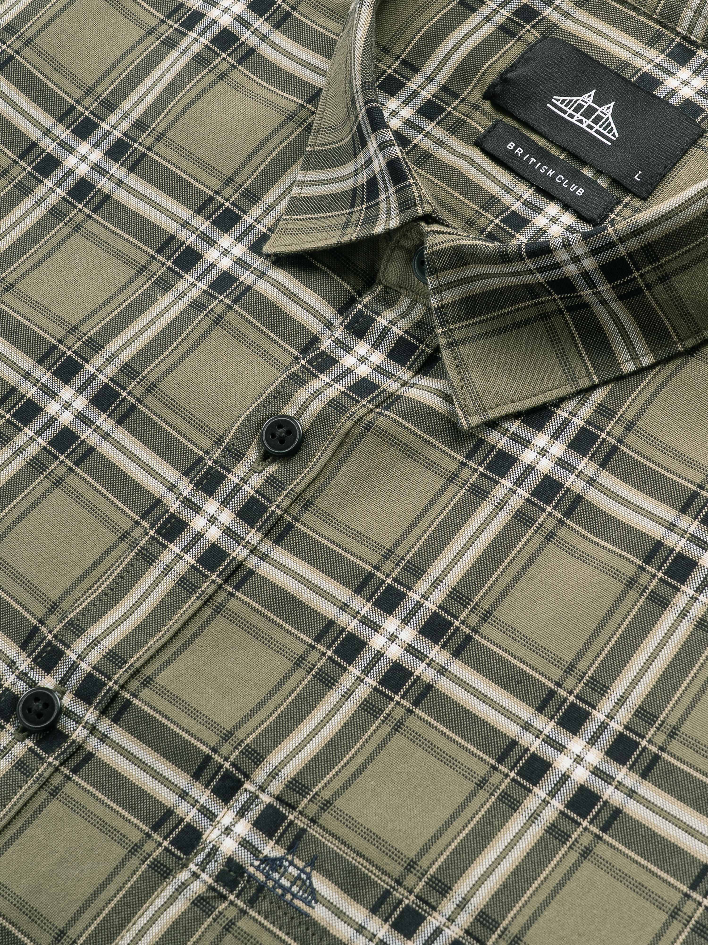 Men Olive Checked Shirt - Image 7