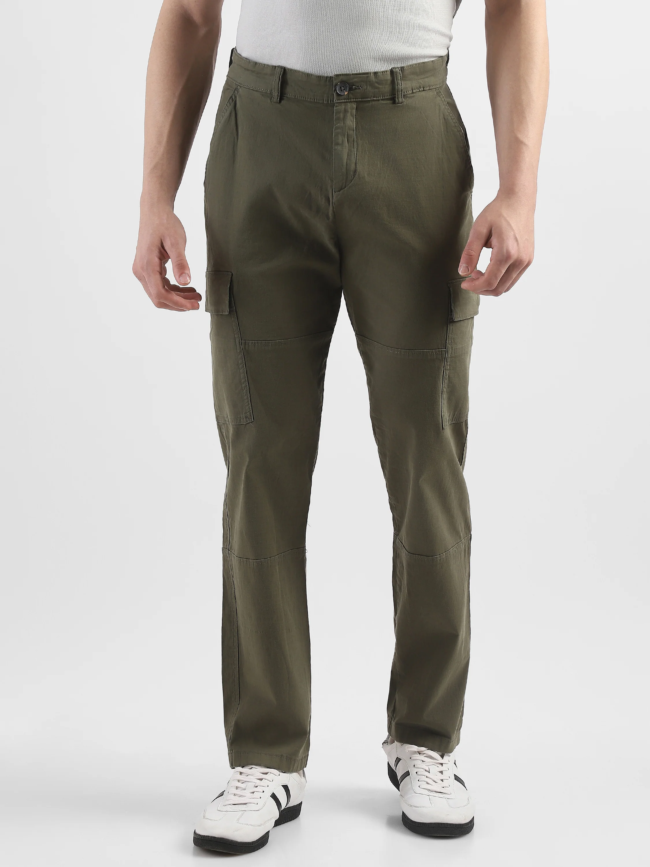 Men Olive Comfort Cargo Pants with 6 Pockets - Image 2