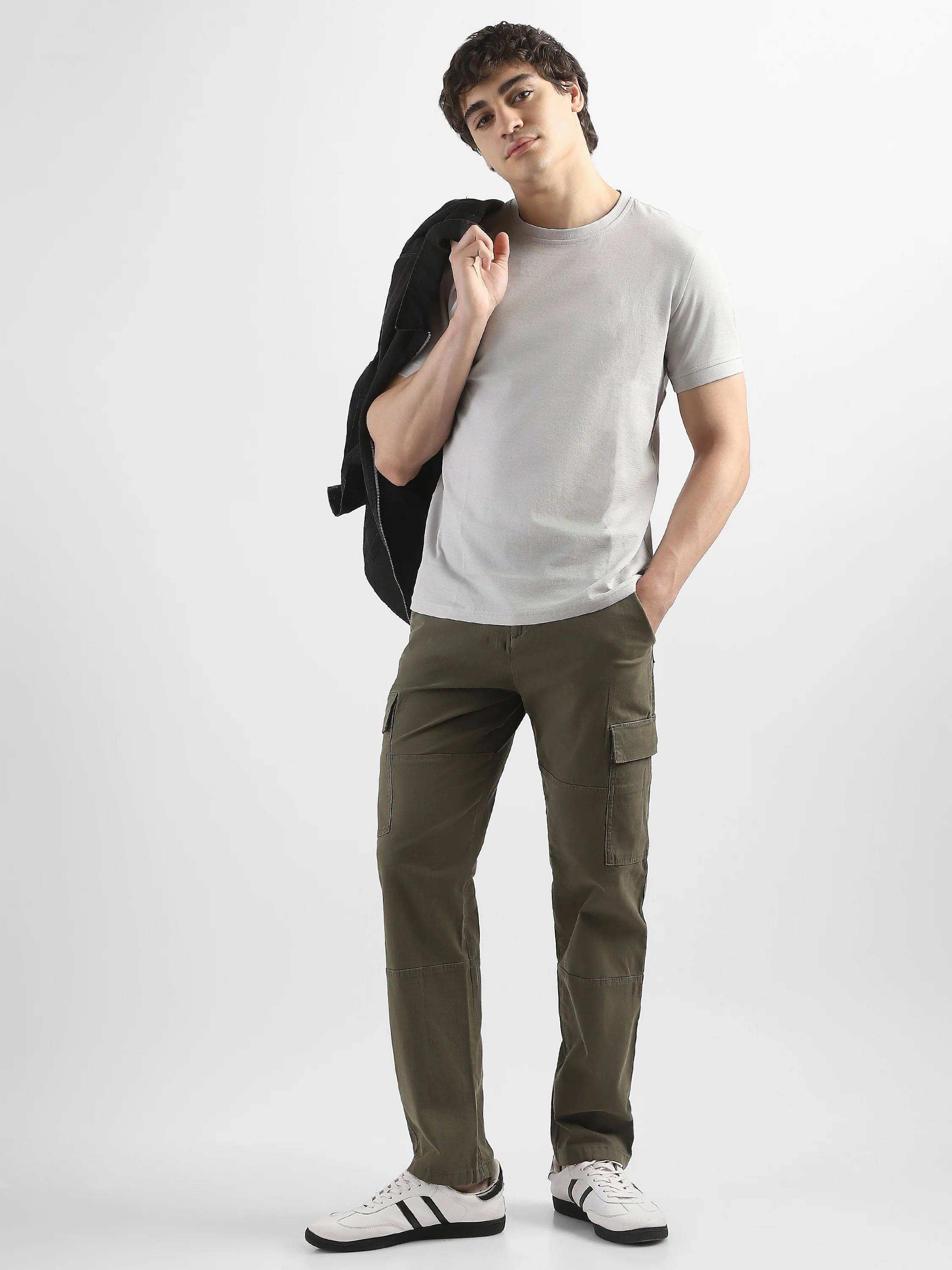 Men Olive Comfort Cargo Pants with 6 Pockets - Image 3