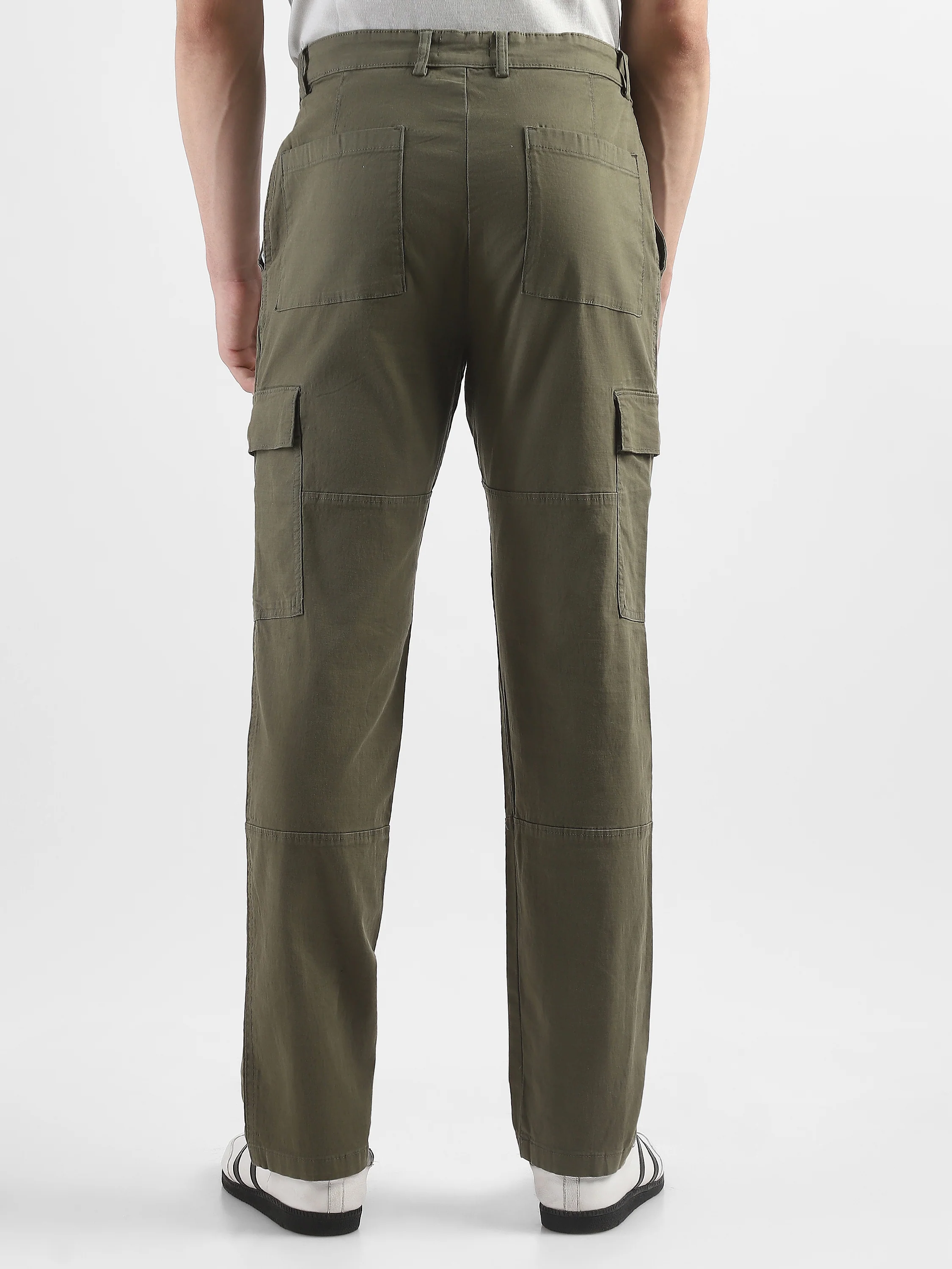 Men Olive Comfort Cargo Pants with 6 Pockets - Image 4