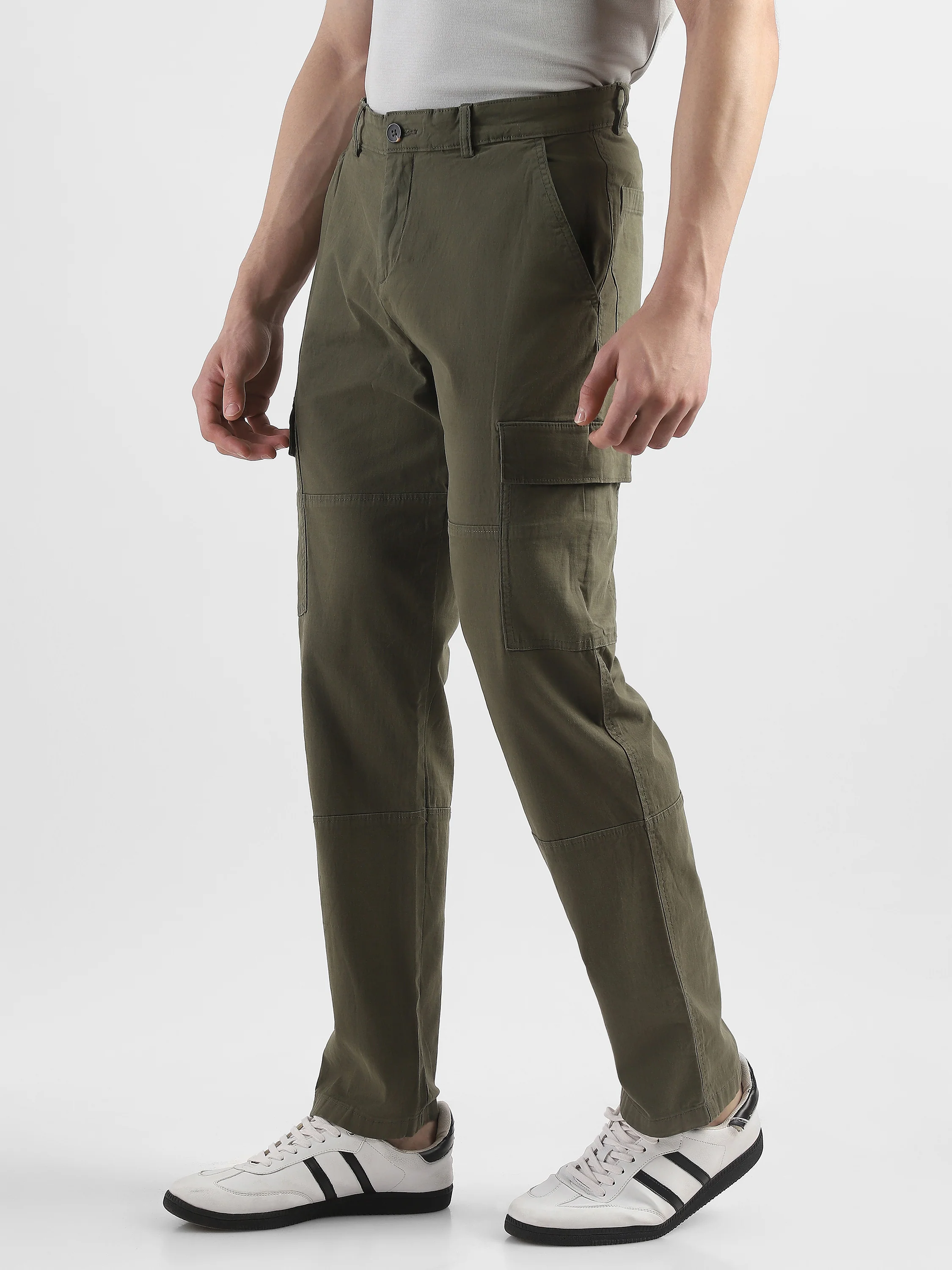 Men Olive Comfort Cargo Pants with 6 Pockets - Image 5