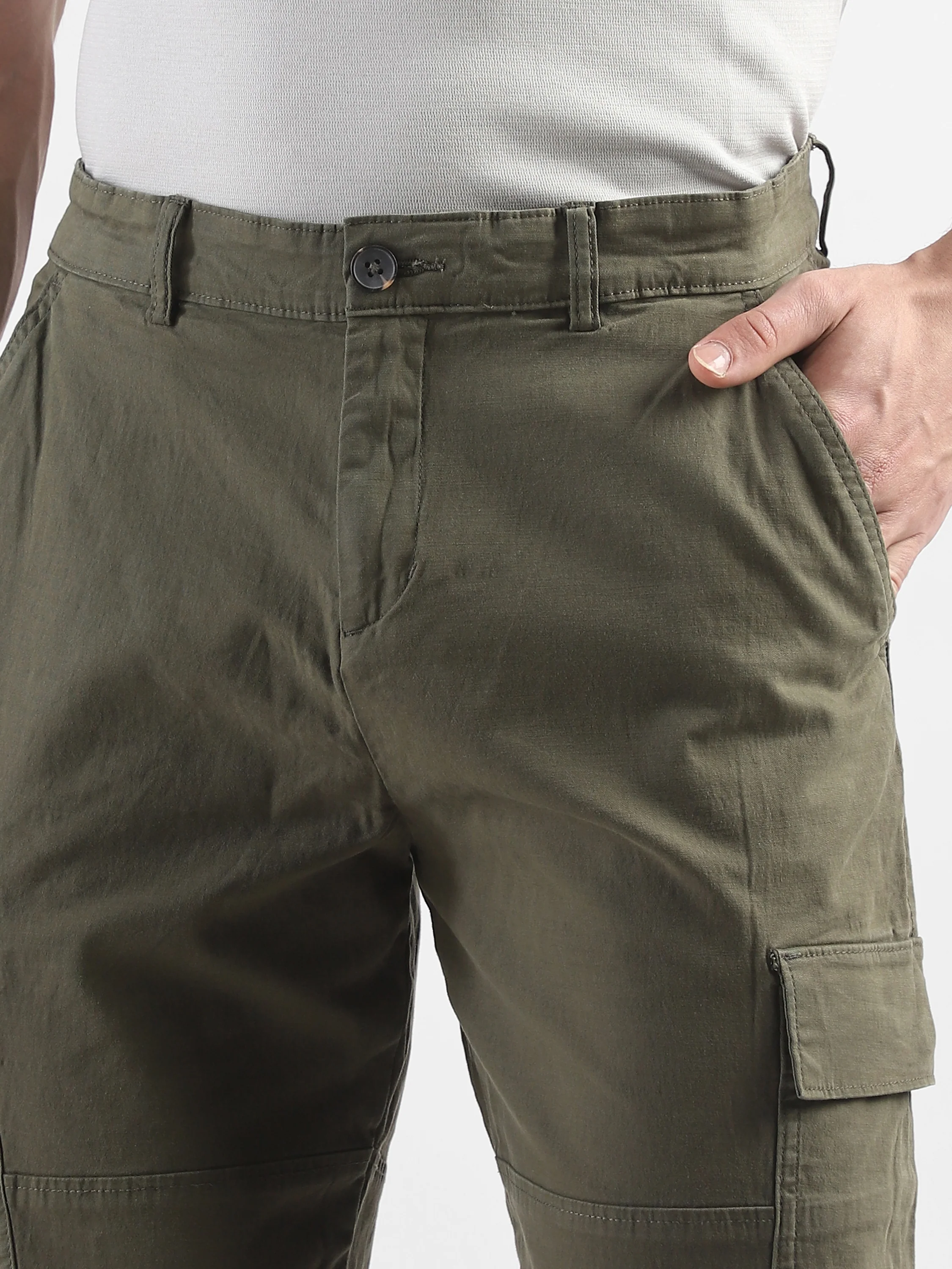Men Olive Comfort Cargo Pants with 6 Pockets - Image 6