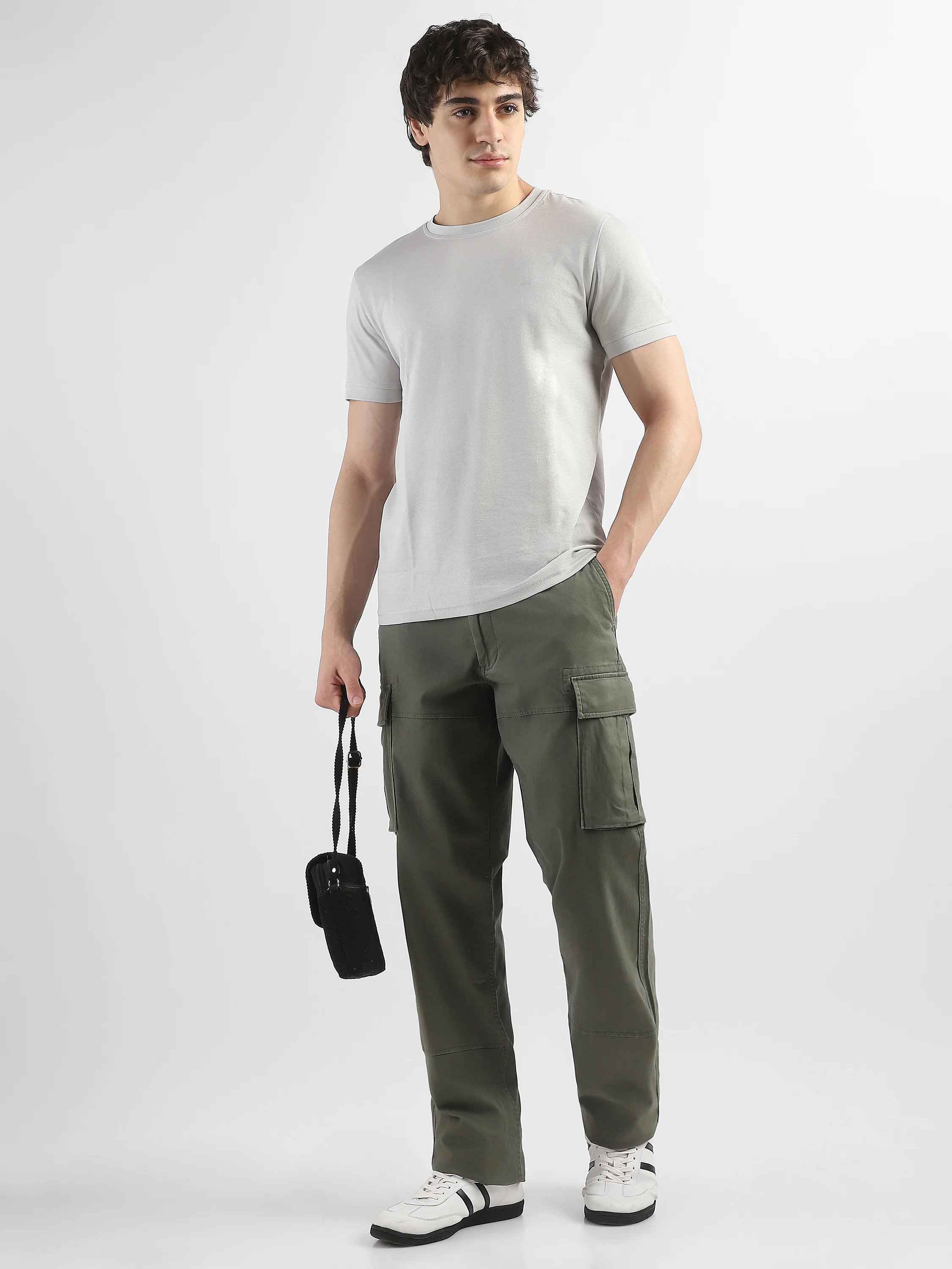 Men Olive Cotton Mid Rise Cargo Pants - Image 5