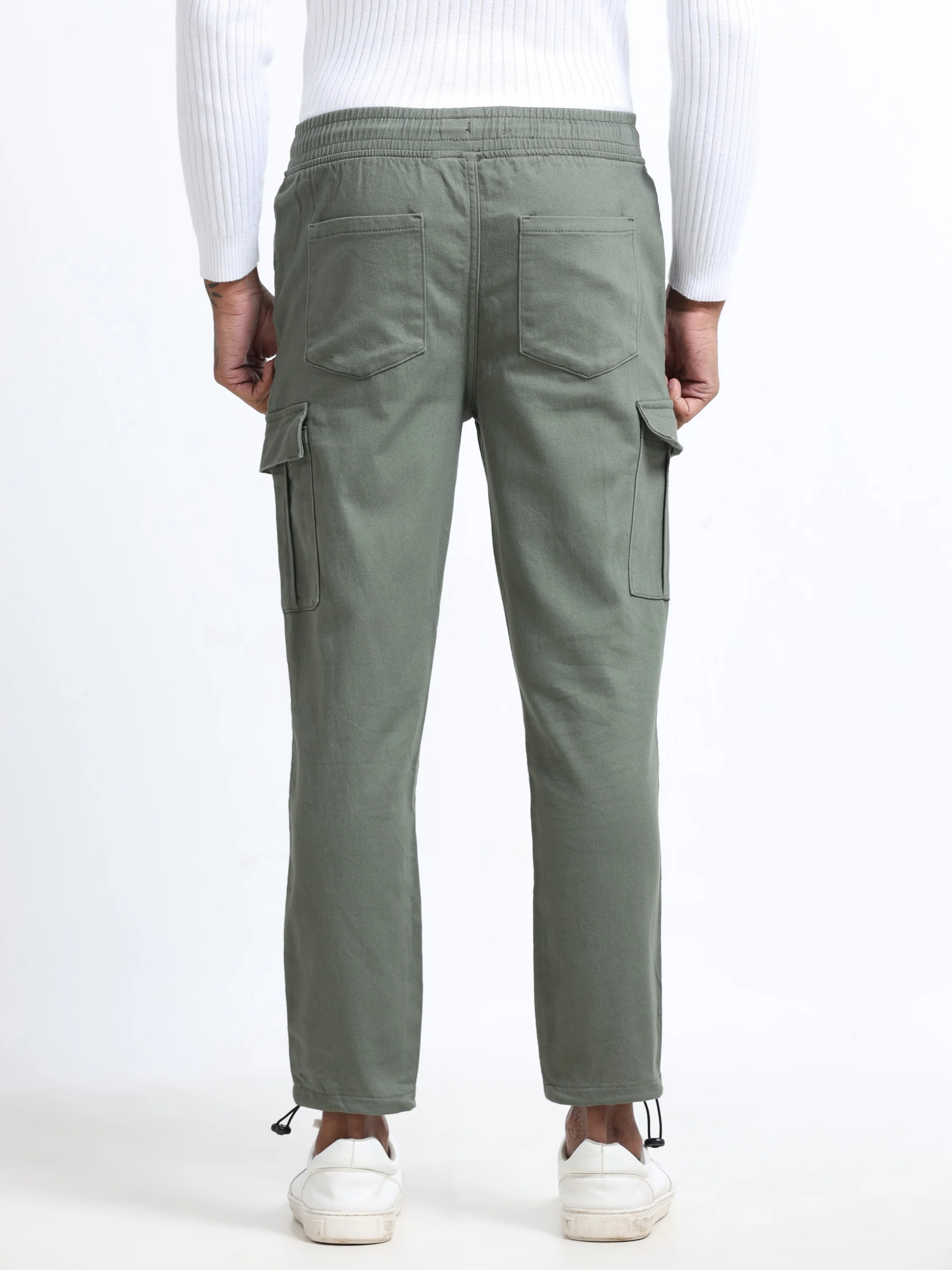 Men Cotton Stretch Olive Cargo Pants - Image 3