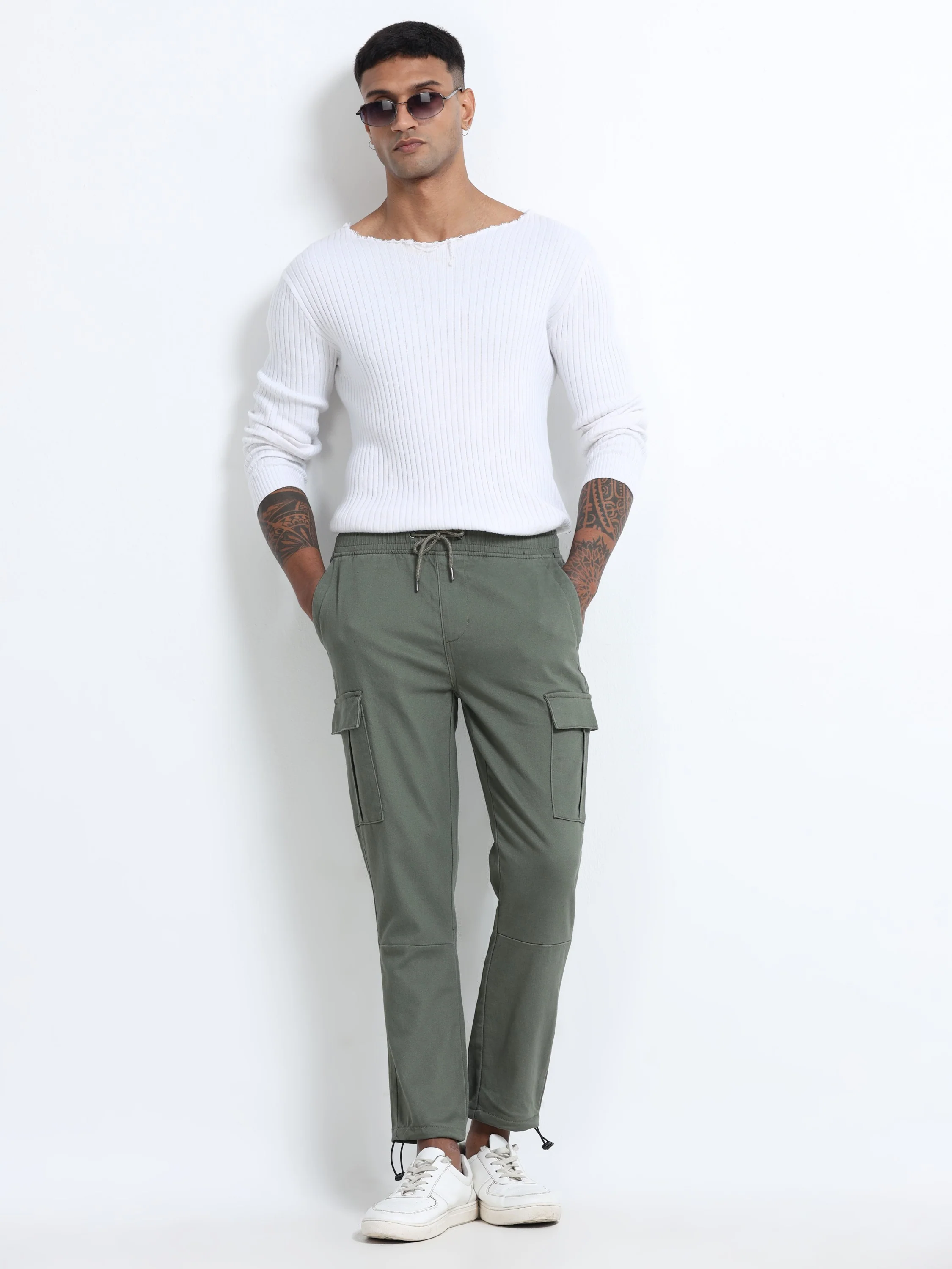 Men Cotton Stretch Olive Cargo Pants - Image 8