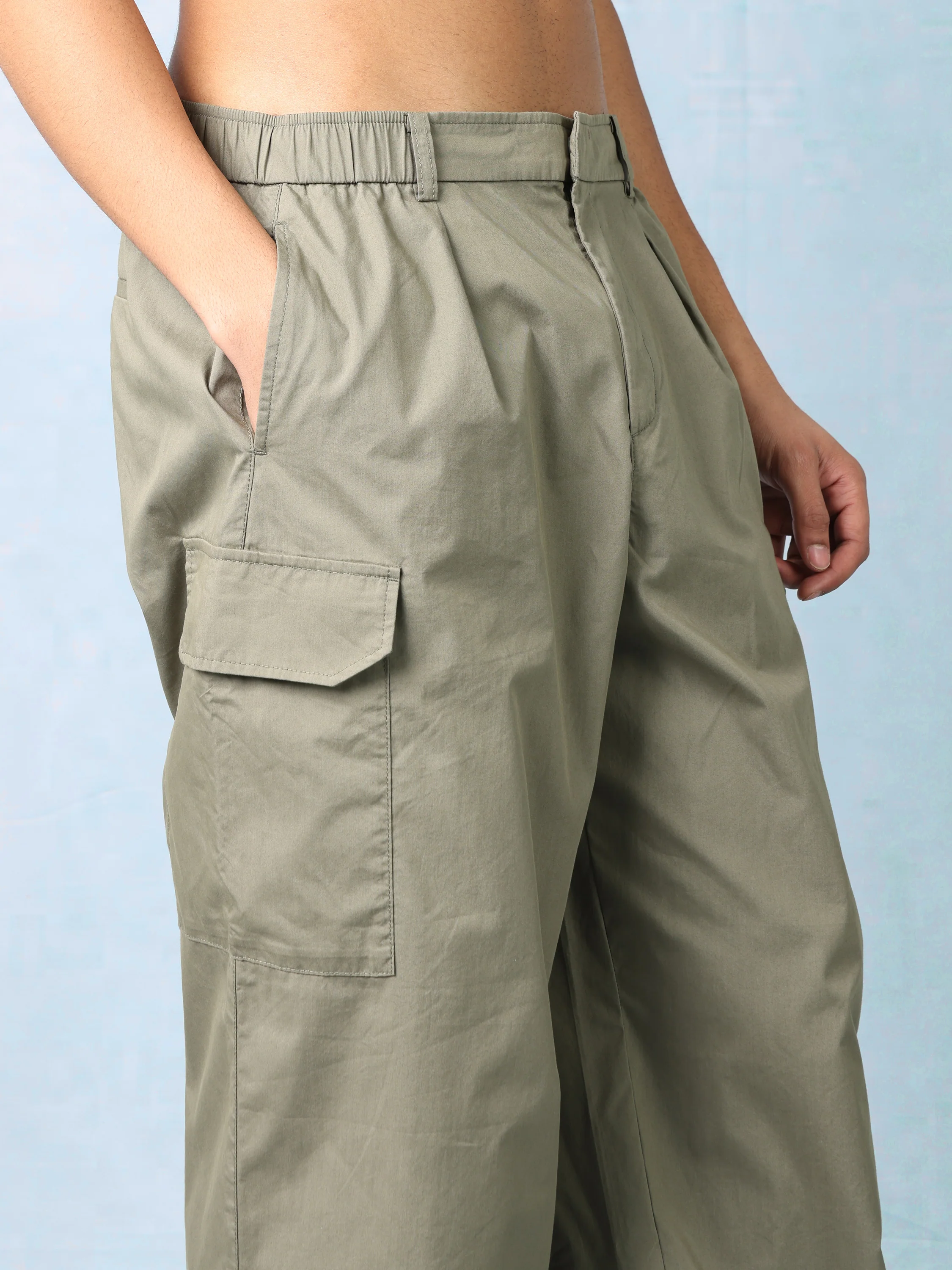 Men Olive Comfort Fit Cargo Pants - Image 6
