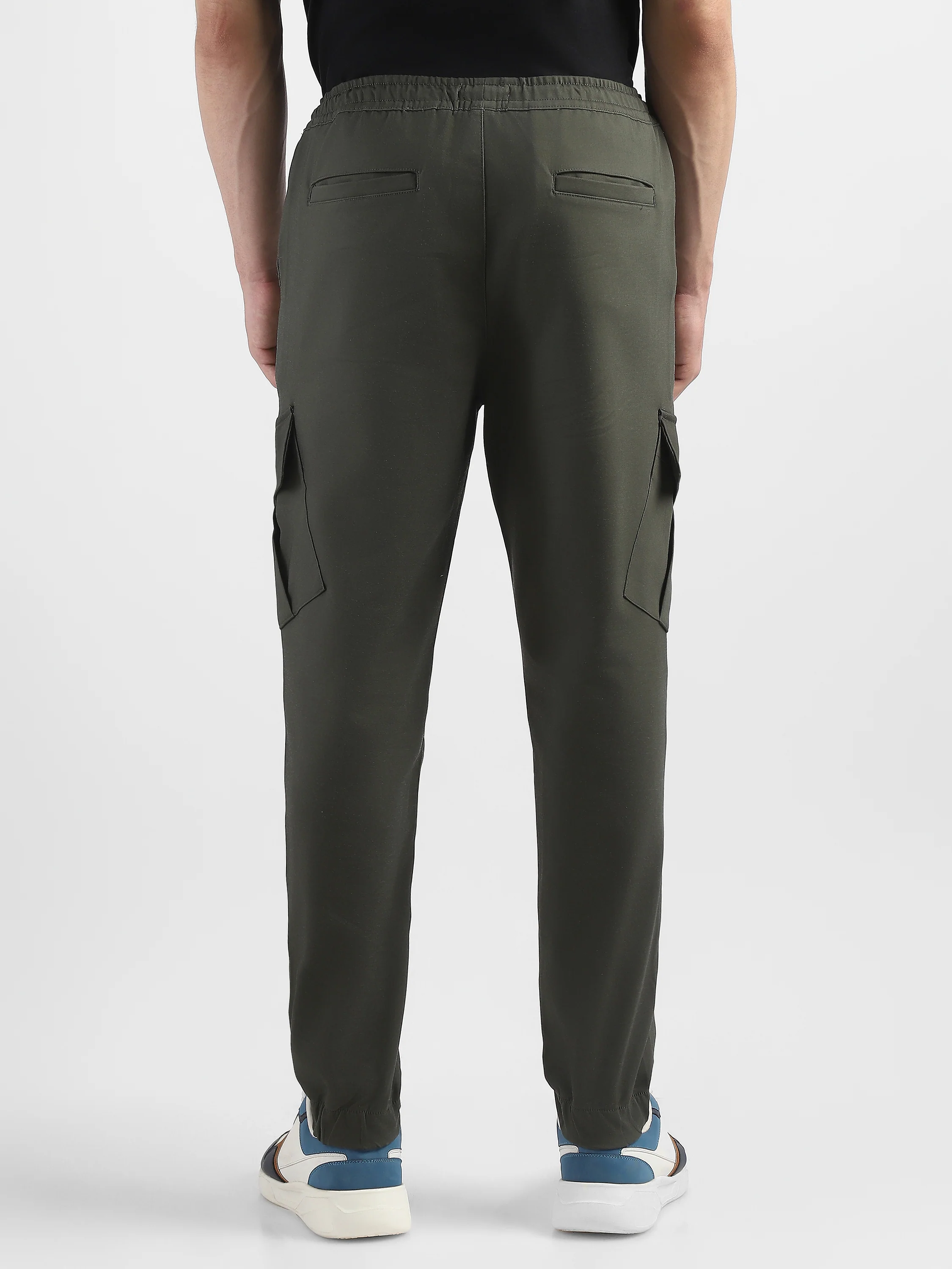 Men Olive Cotton Blend Cargo Jogger Pants - Image 2