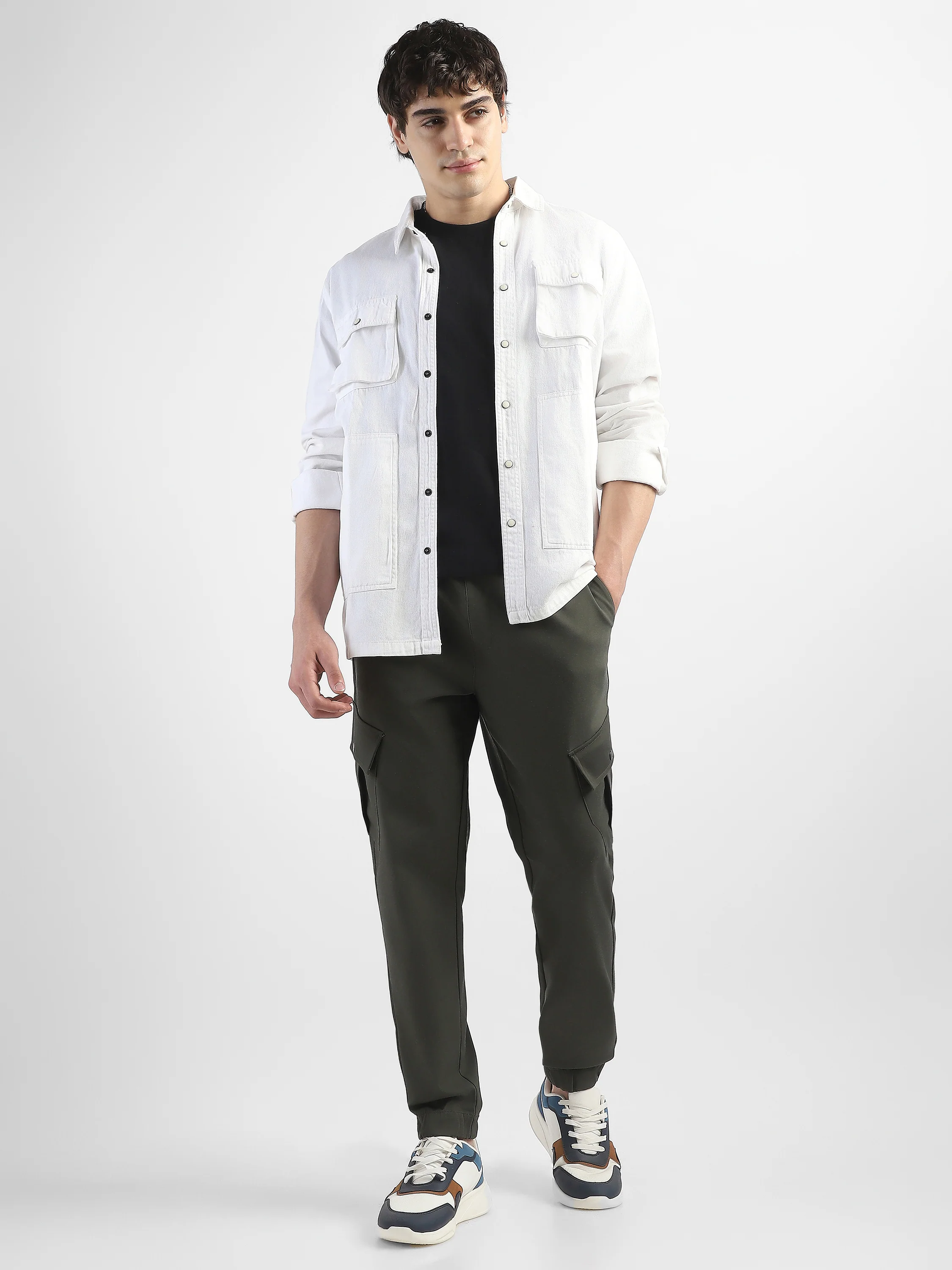 Men Olive Cotton Blend Cargo Jogger Pants - Image 4