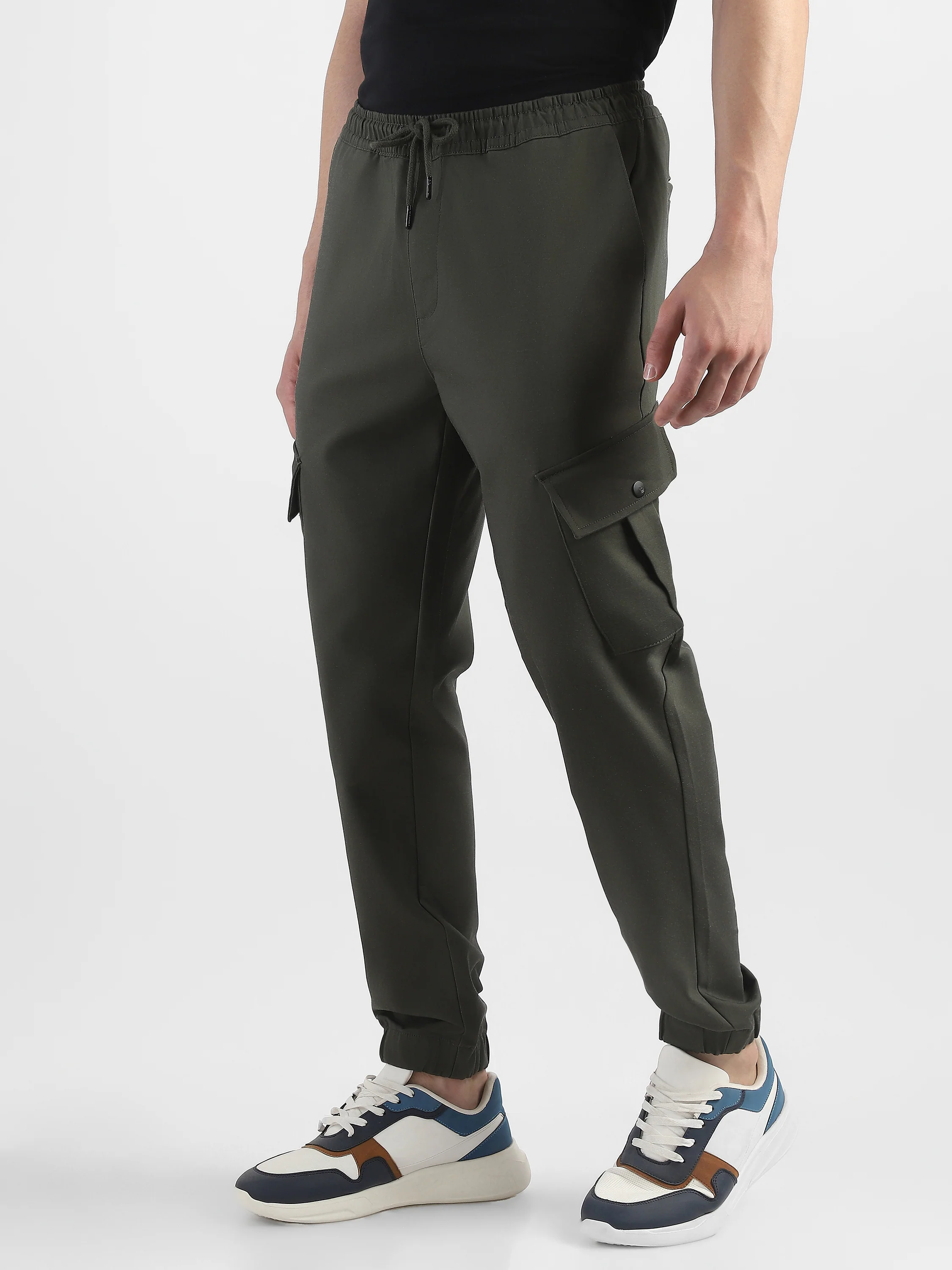 Men Olive Cotton Blend Cargo Jogger Pants - Image 5