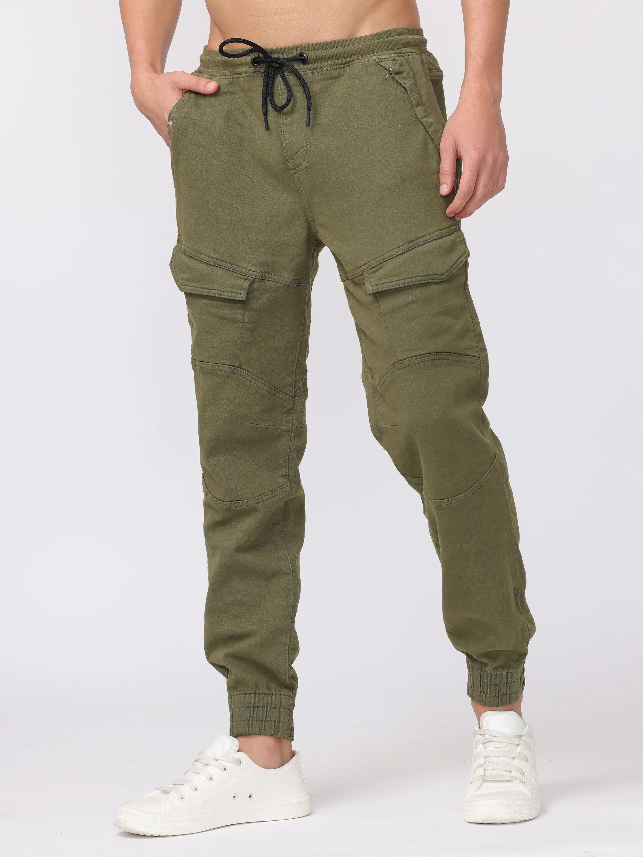 Men Olive Comfort Fit Stretchable Joggers - Image 3